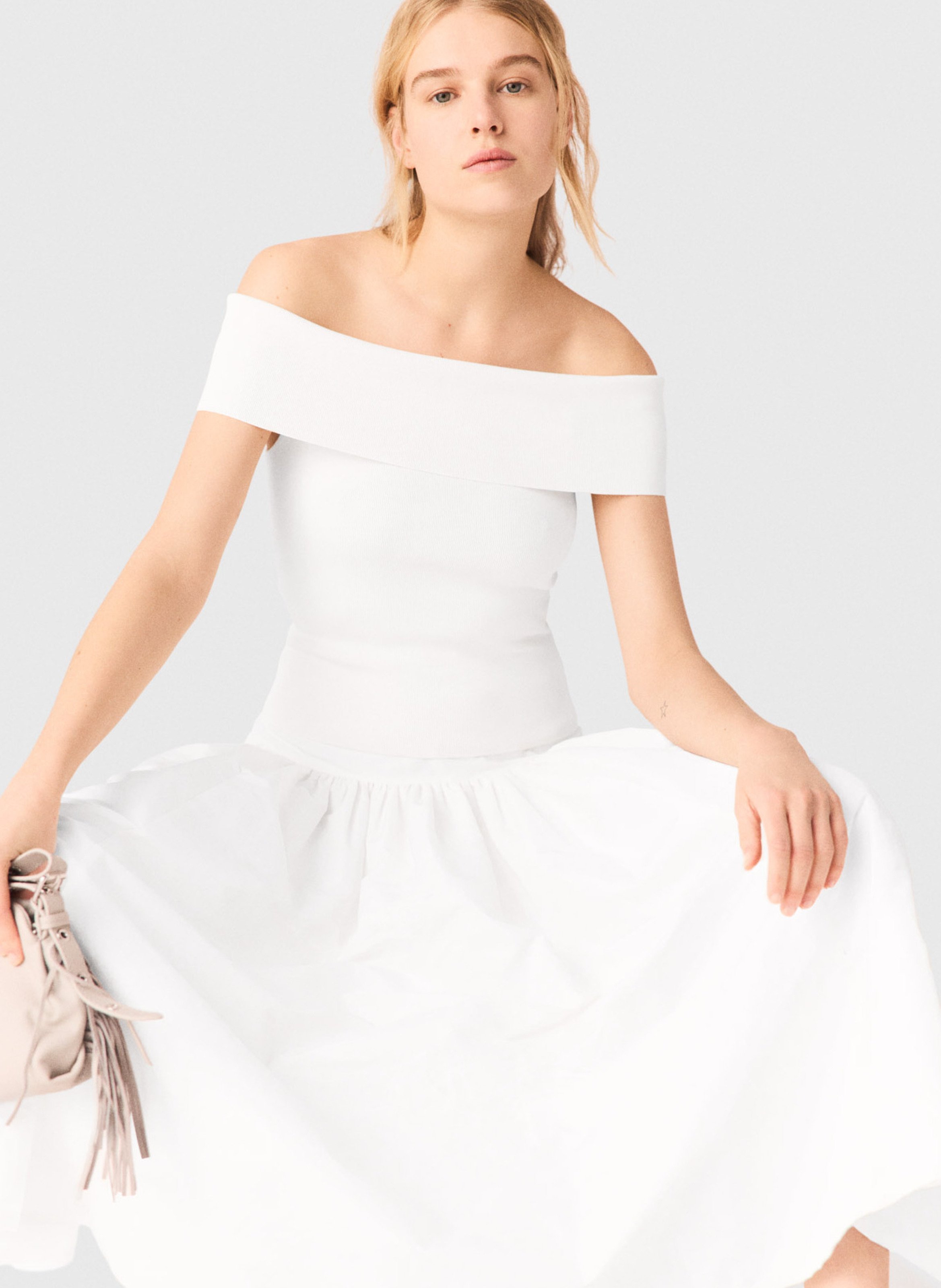 Top col bardot MAJE Blanc