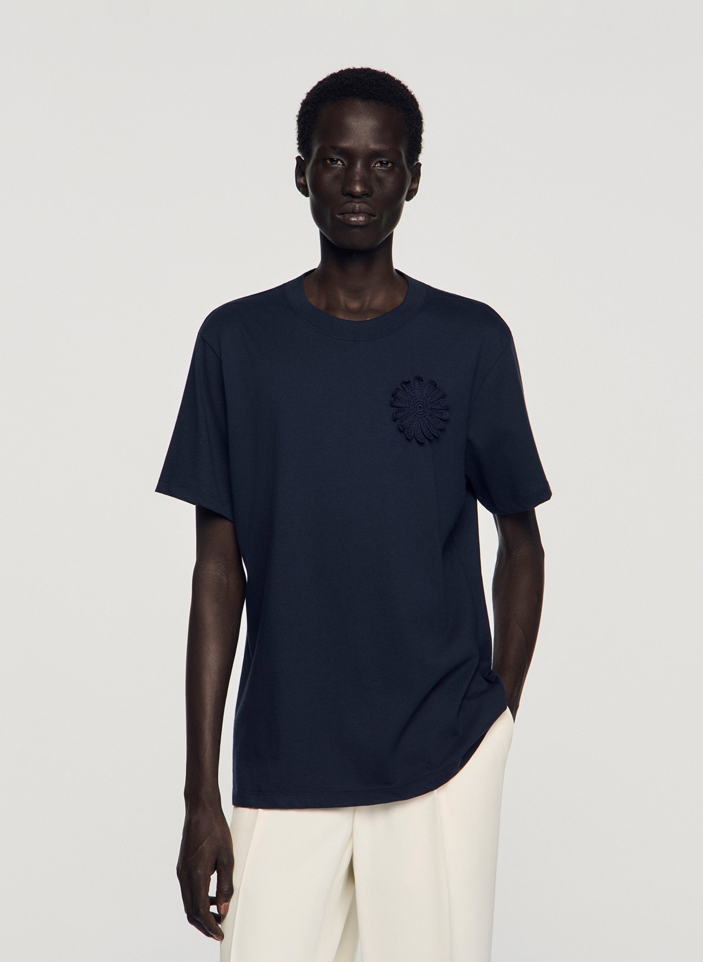 Tee-shirt droit col rond en coton SANDRO Bleu