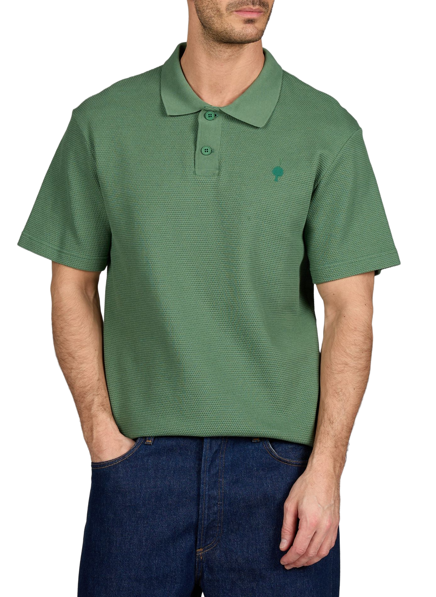 Short-sleeved textured cotton piqué polo FAGUO Green