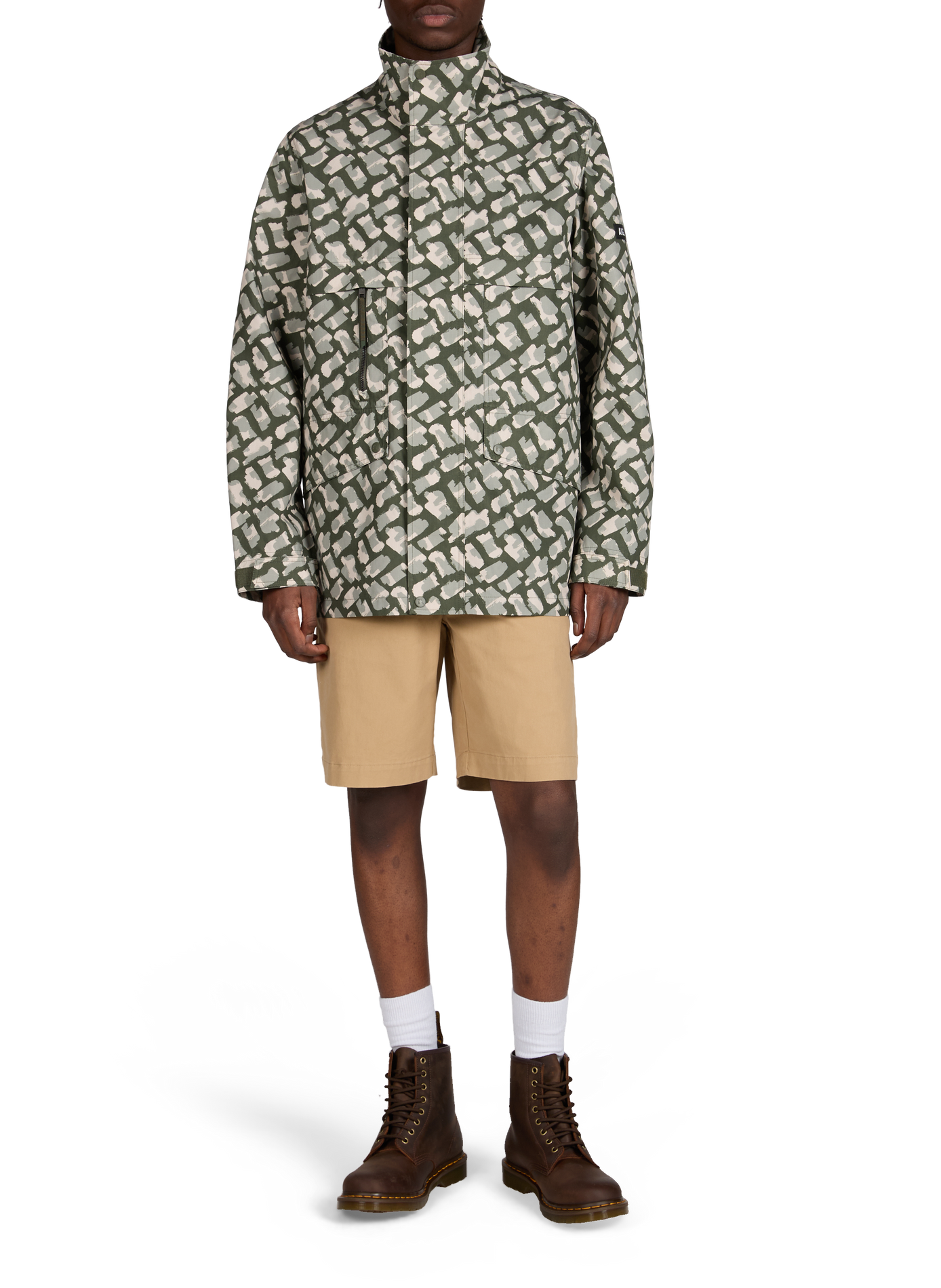 Printed parka with high collar in blended cotton AIGLE Khaki