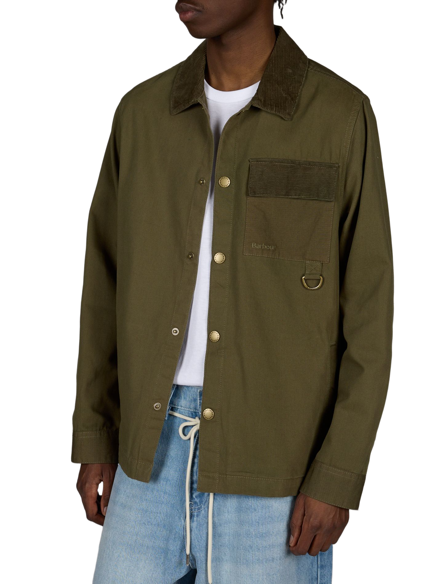Shirt Jacket with Velvet Panels in Cotton BARBOUR Green