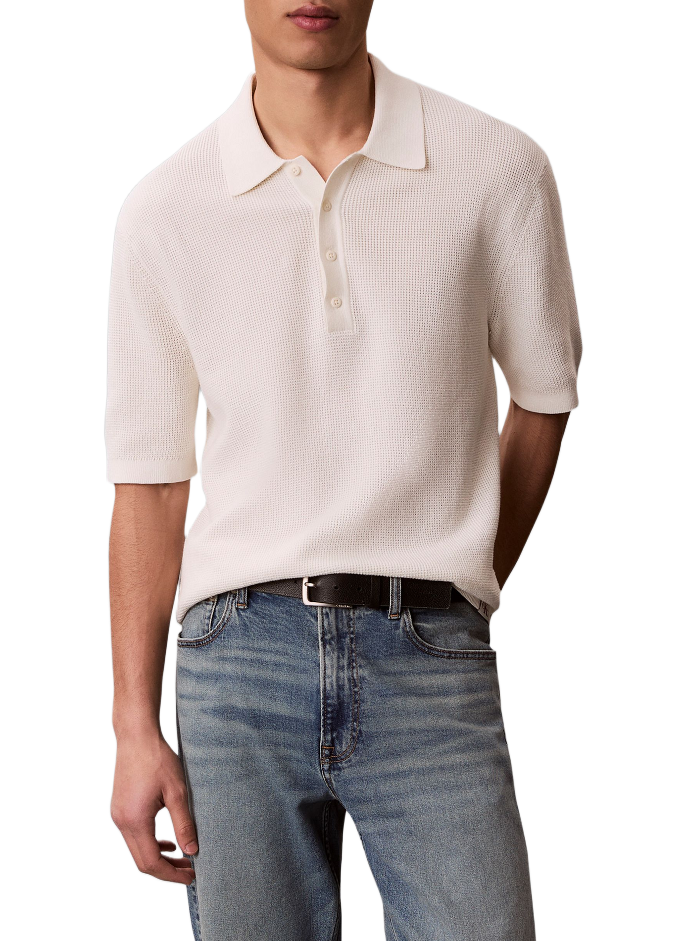 Geripptes Poloshirt mit kurzen Ärmeln aus Baumwolle CALVIN KLEIN Beige