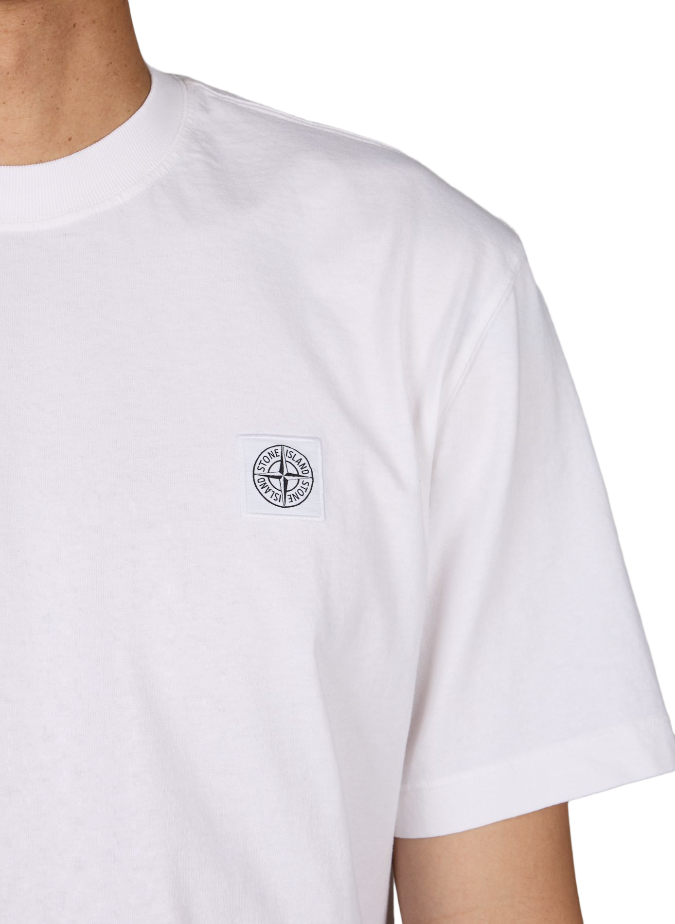 Gerader Rundhalsausschnitt T-Shirt aus Baumwolle STONE ISLAND Weiss