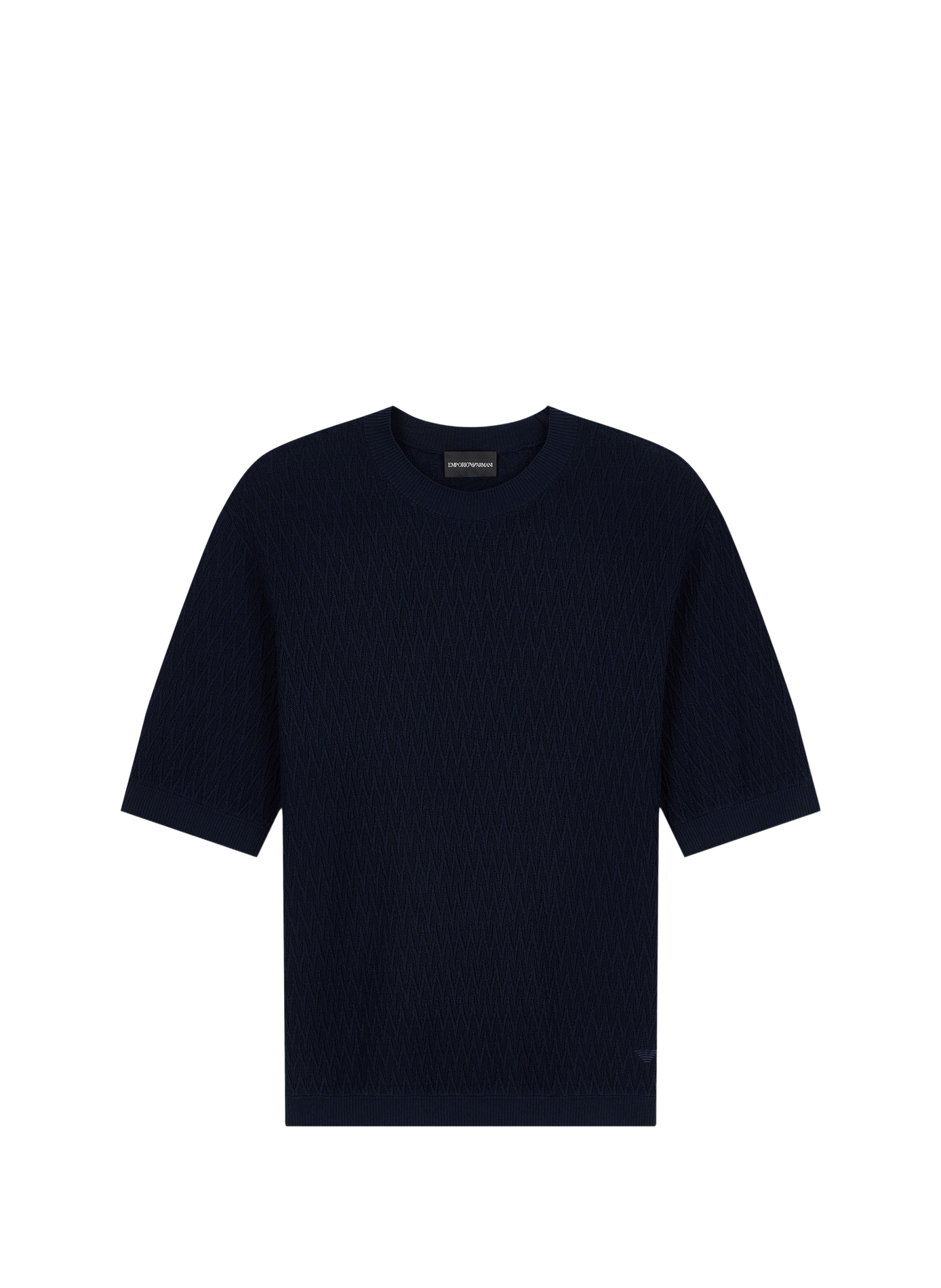 Short-sleeved chevron knit cotton sweater EMPORIO ARMANI Blue