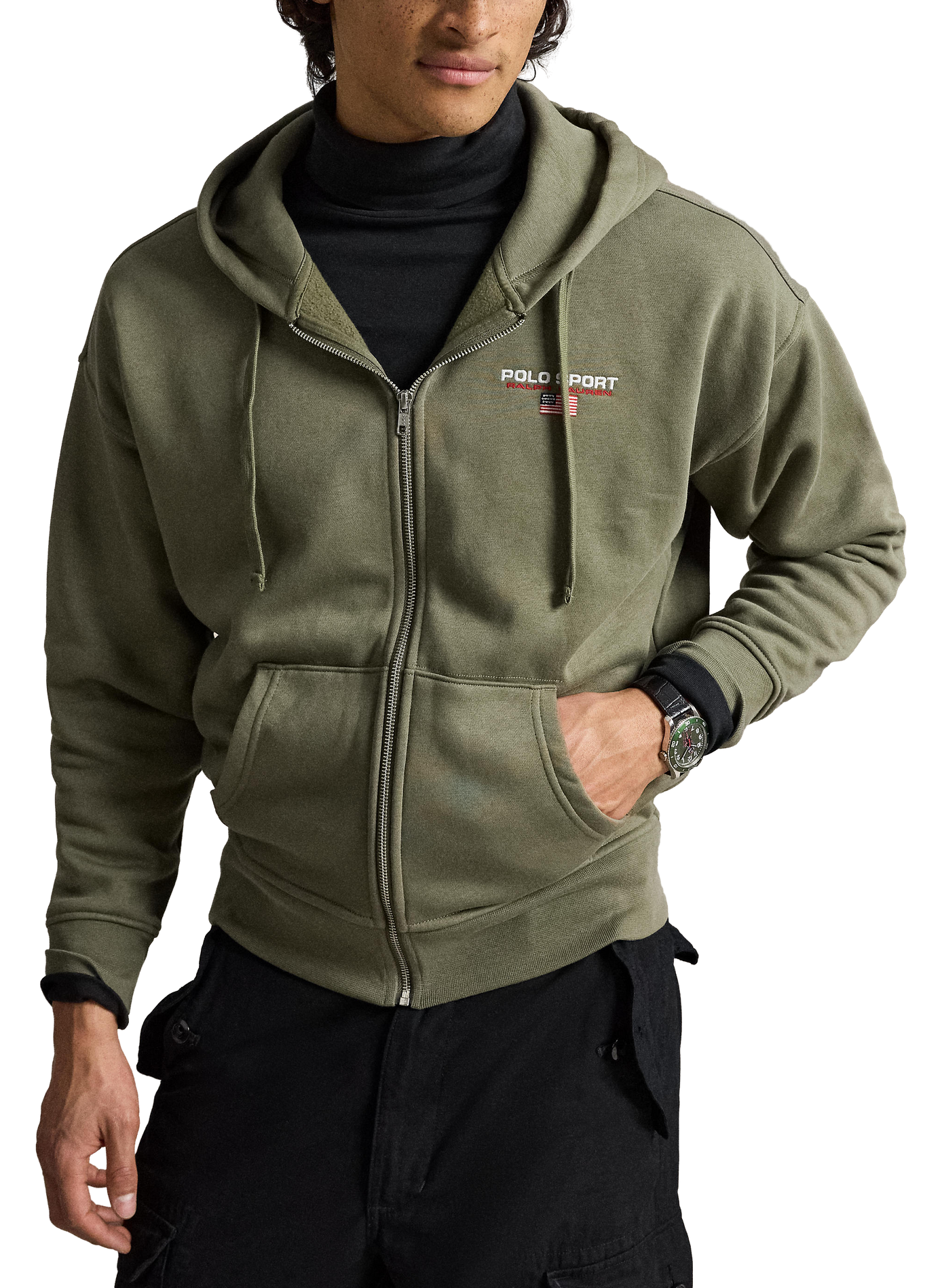 Sweat zippé à capuche en coton mélangé POLO RALPH LAUREN Vert