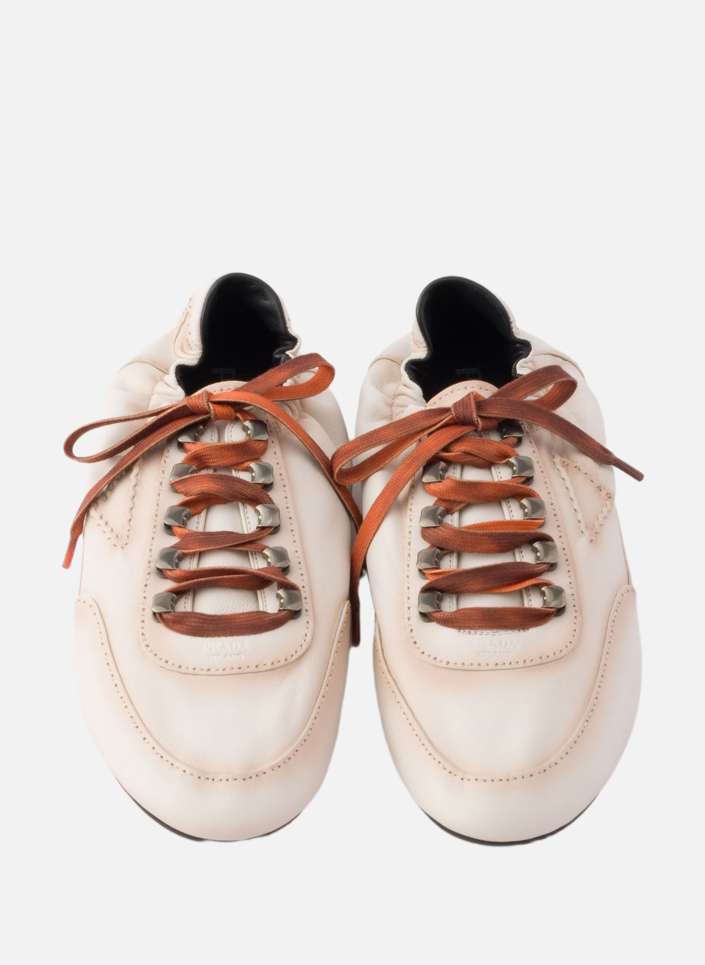 Baskets collapse en cuir nappa vieilli avec croche PRADA Beige