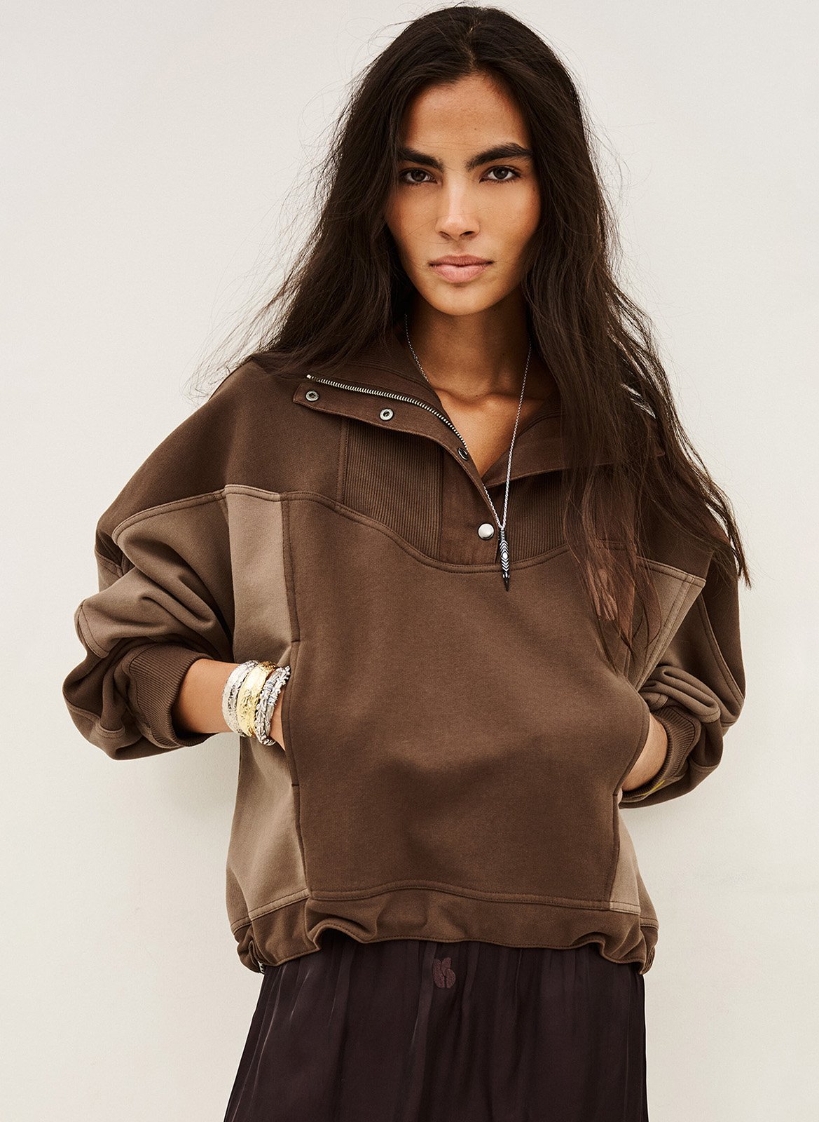 Sweat ample col montant boutonné jessy BA&SH Marron