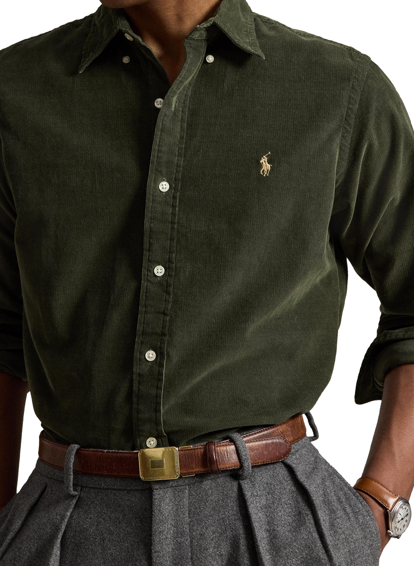 Rechte corduroy hemd van katoen POLO RALPH LAUREN Groen