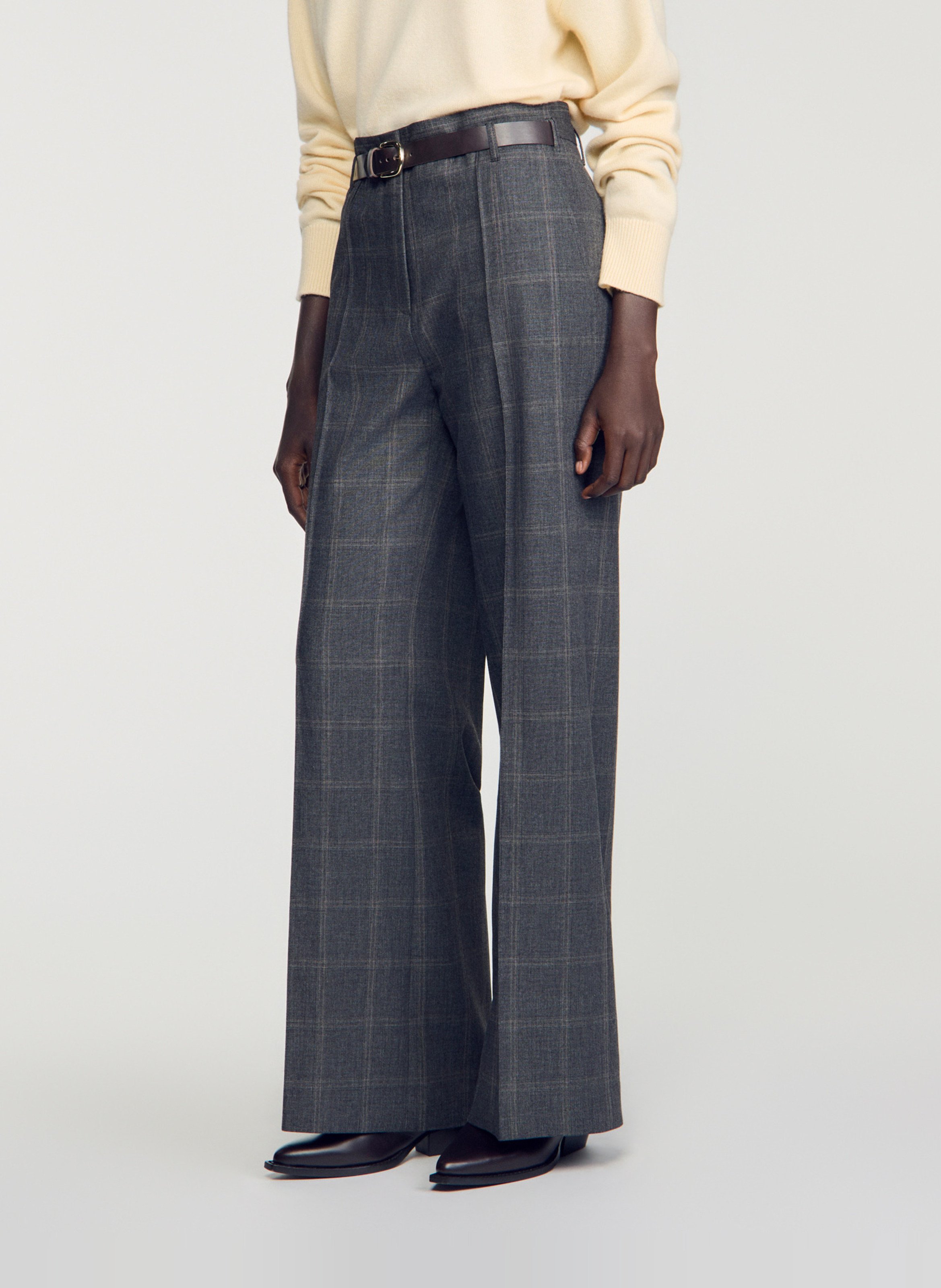Pantalon droit à carreaux SANDRO Gris