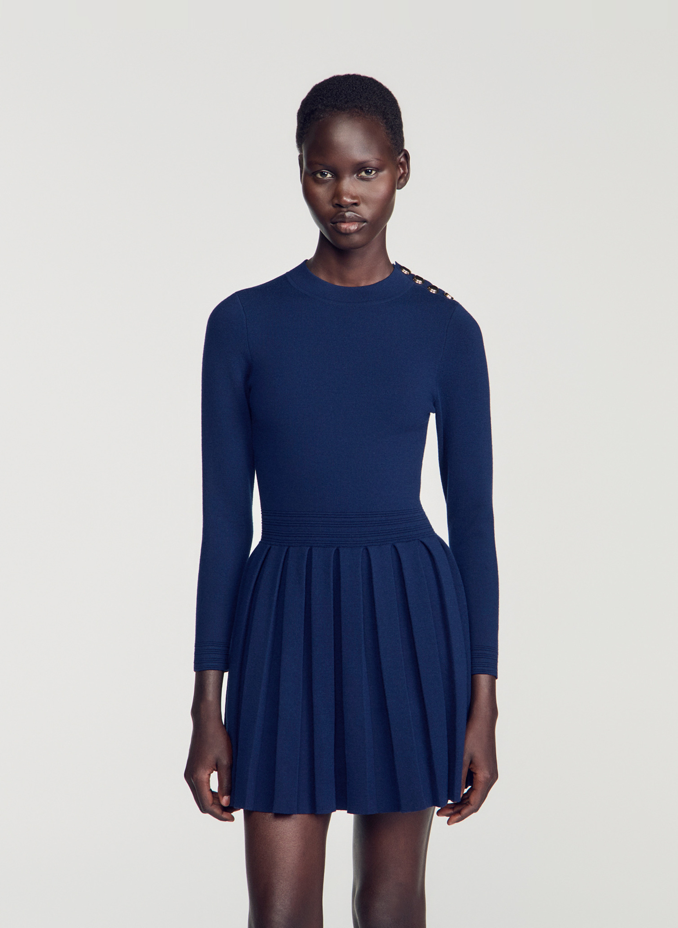 Robe courte col rond plissée SANDRO Bleu