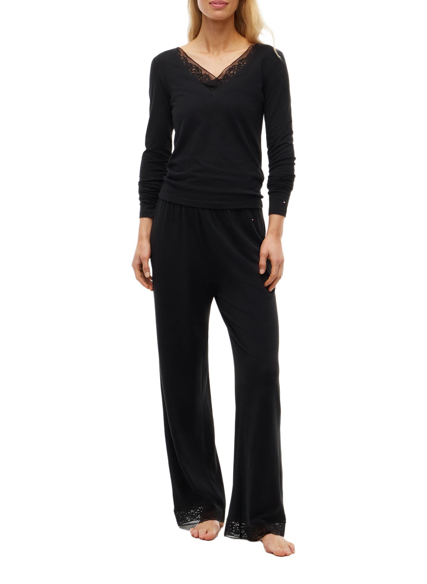 Plain V-neck lace T-shirt TOMMY HILFIGER Black