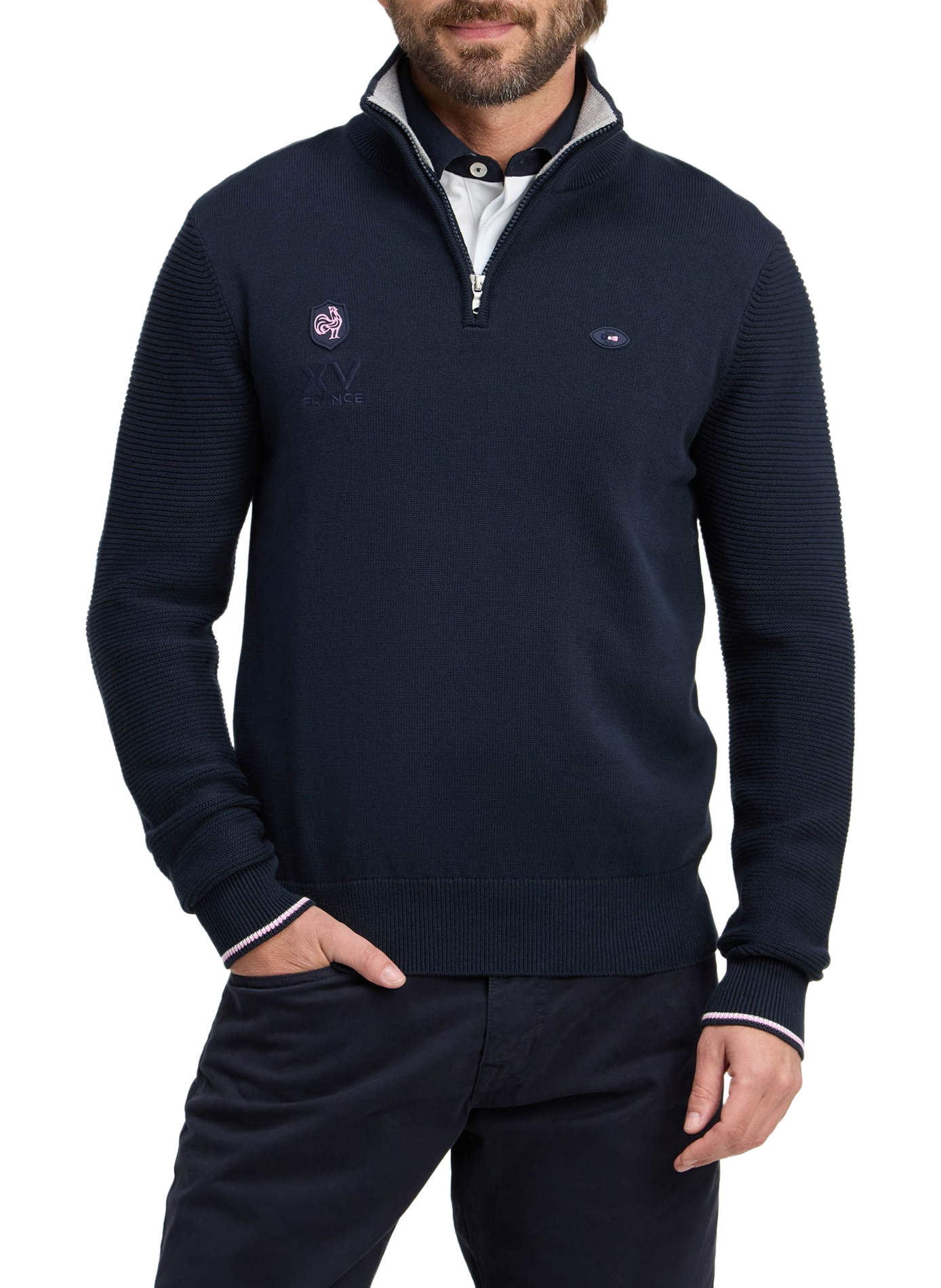 Pull col camionneur en coton EDEN PARK Blauw