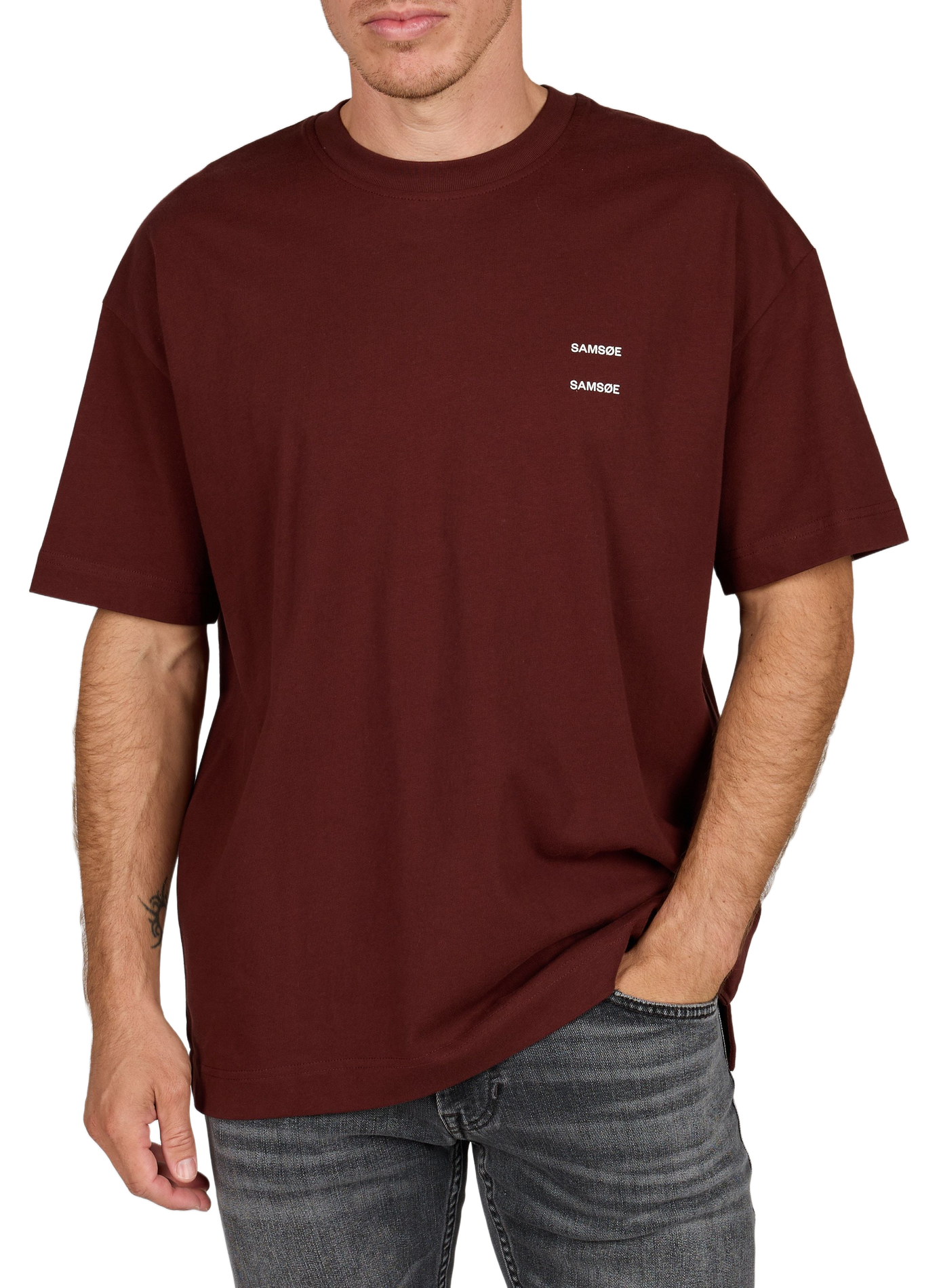 Einfarbiges gerades Baumwoll-T-Shirt. SAMSOE SAMSOE Braun