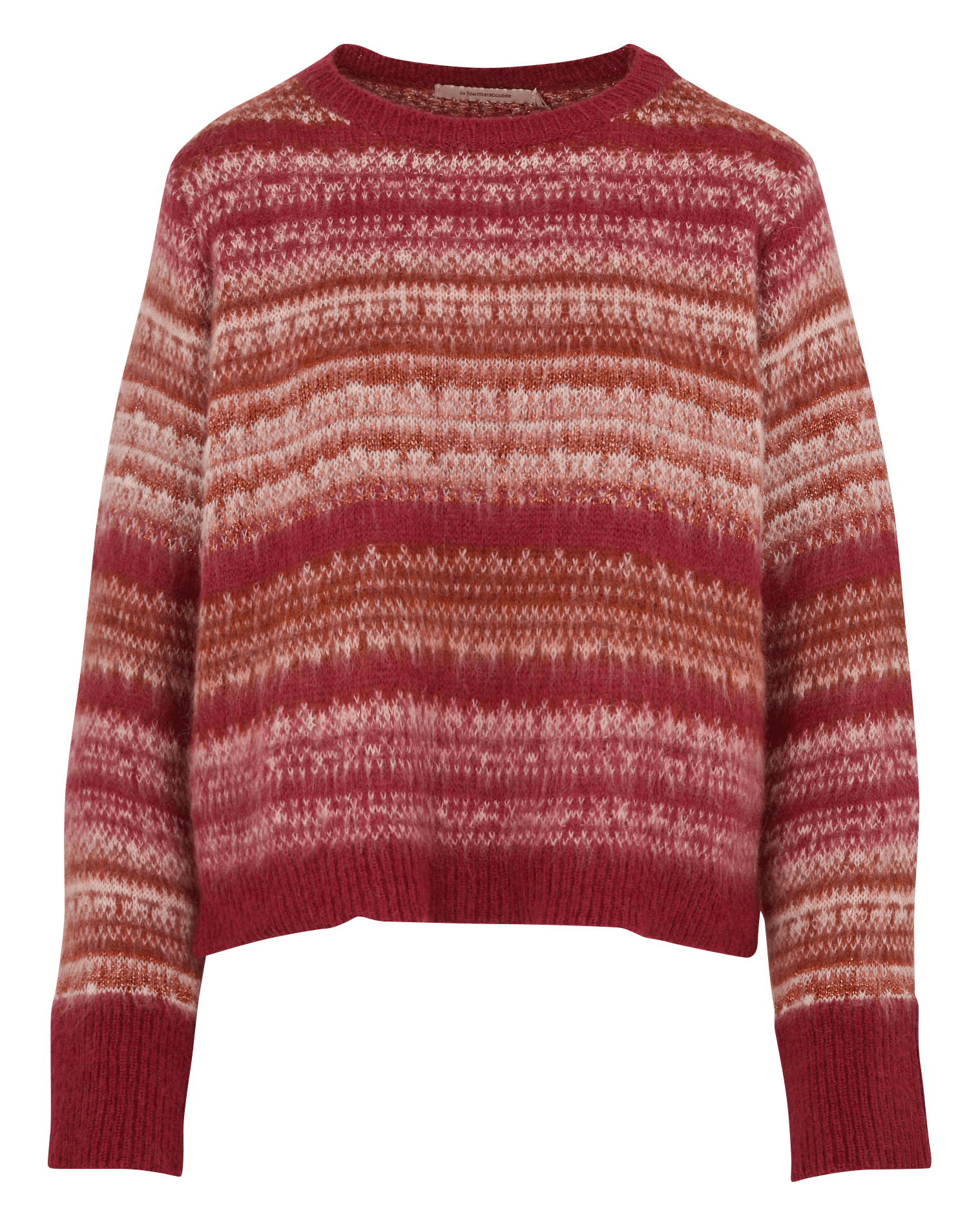 Ruimvallende gestreepte trui met ronde hals van metallic breisel LA FEE MARABOUTEE Oranje