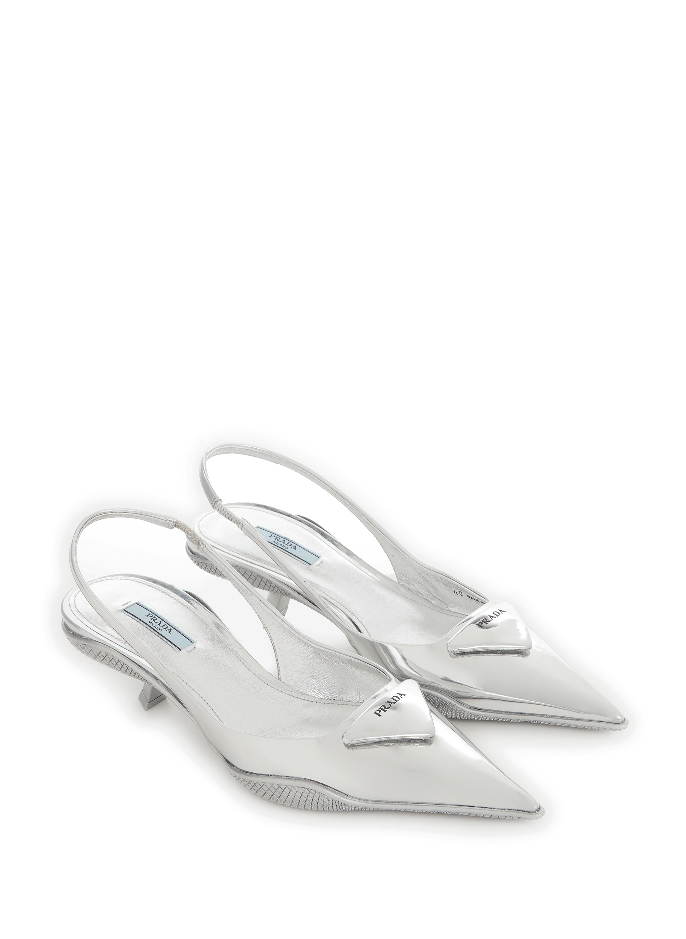 Sling-back en cuir métalisé PRADA Argent