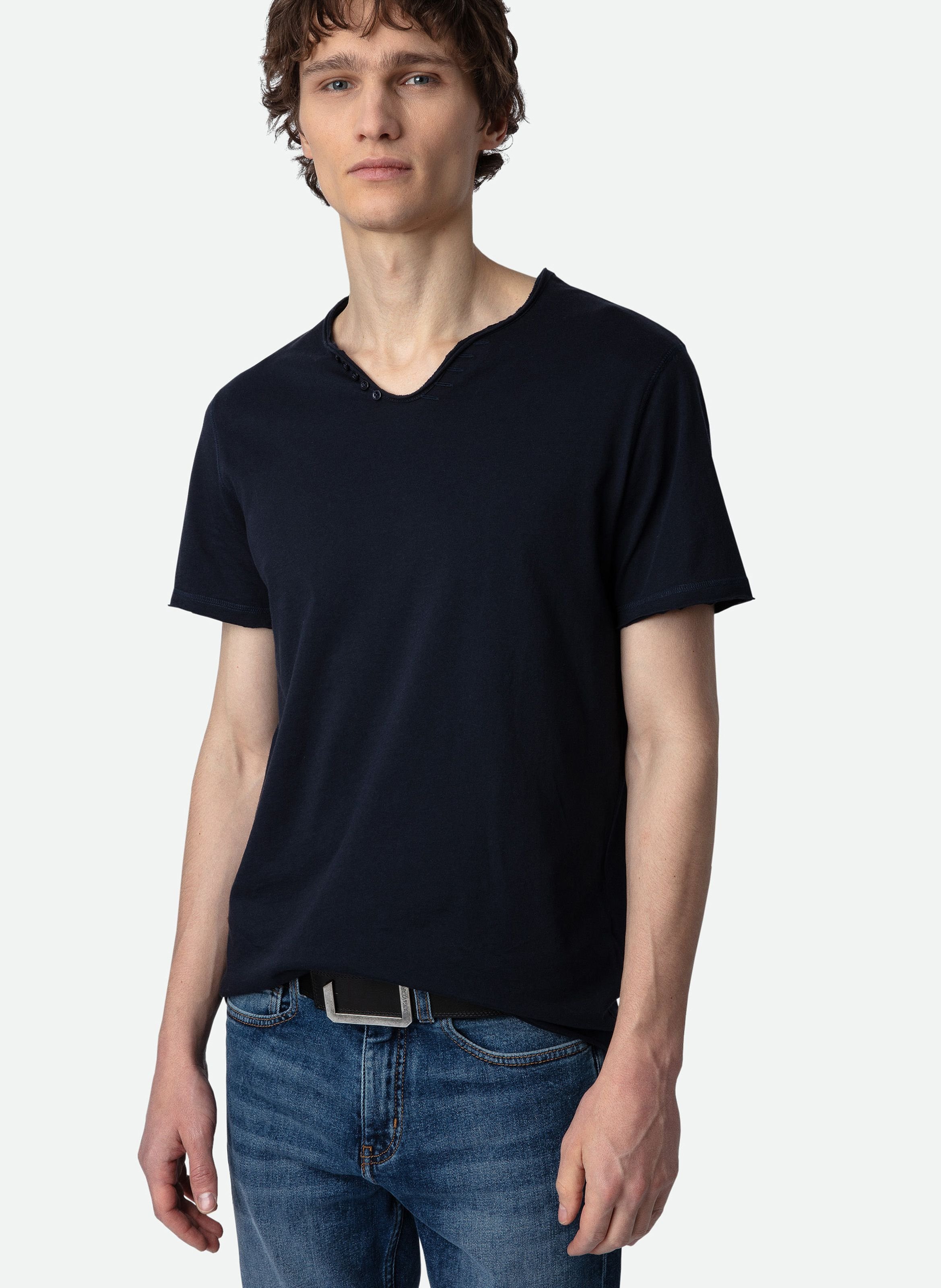 Tee-shirt col tunisien regular-fit en coton monastir ZADIG&VOLTAIRE Bleu