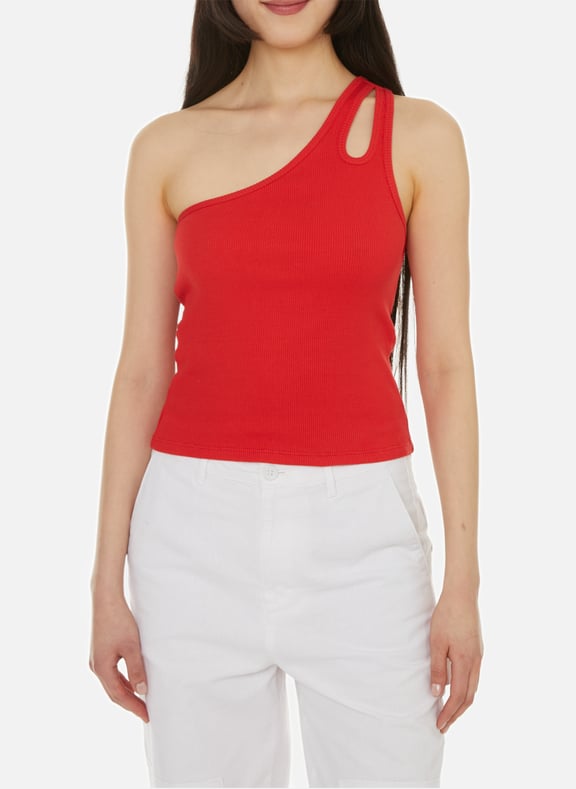 Asymmetric ribbed top Red by SAISON 1865 SAISON 1865 Asymmetric ribbed top Red