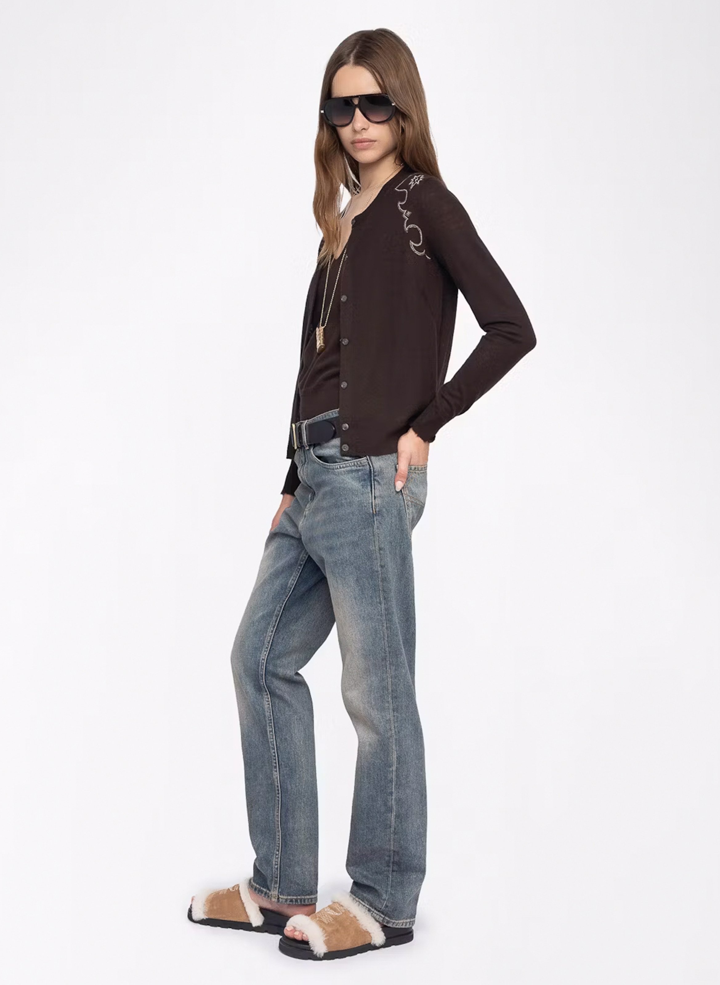 Cardigan boutonné avec strass en cachemire missya ZADIG&VOLTAIRE Marron