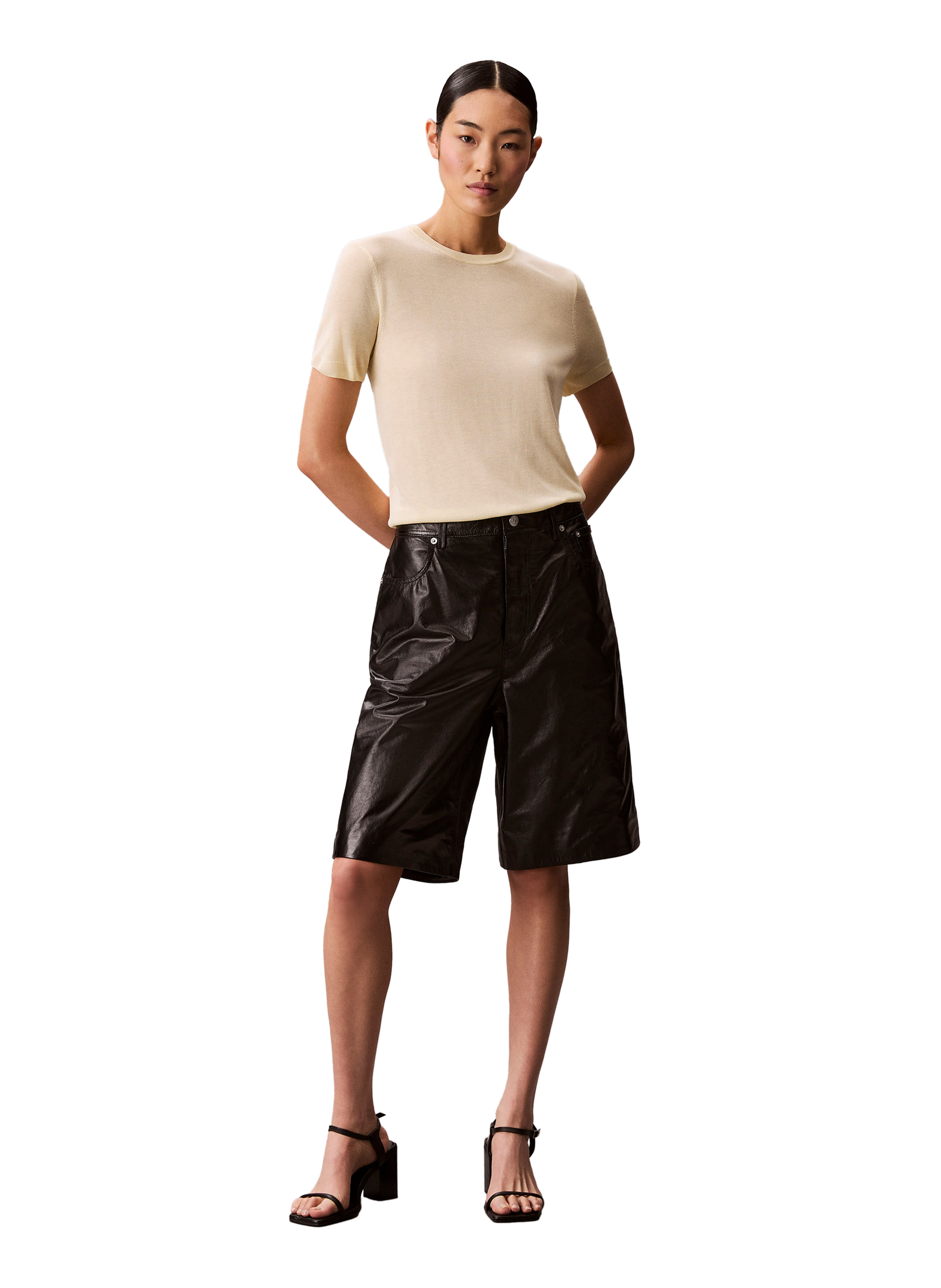 Pull côtelé à manches courtes  CALVIN KLEIN Jaune