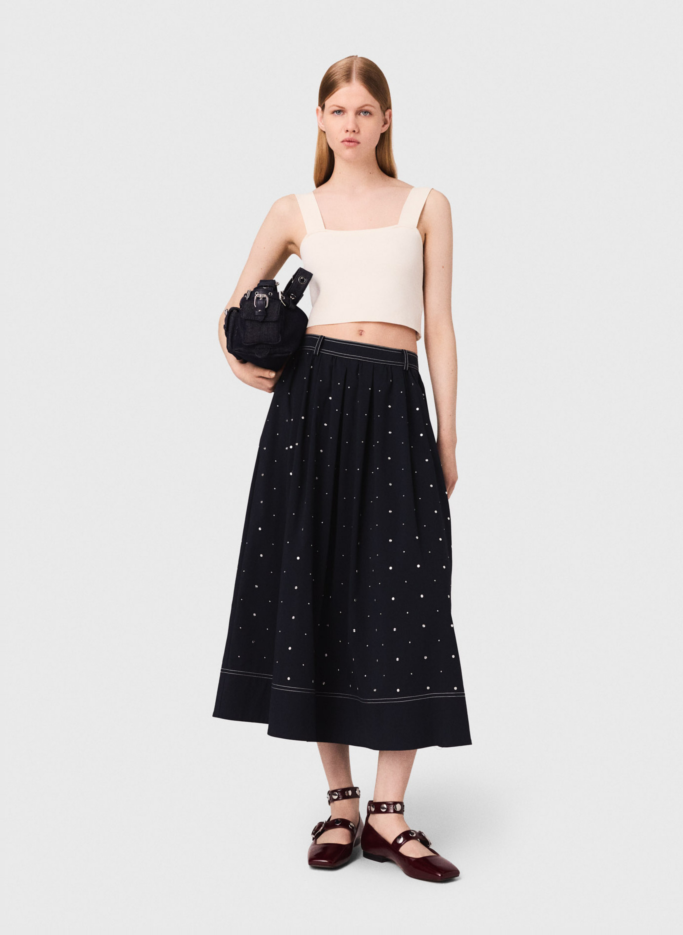 Jupe midi en coton mélangé MAJE Bleu