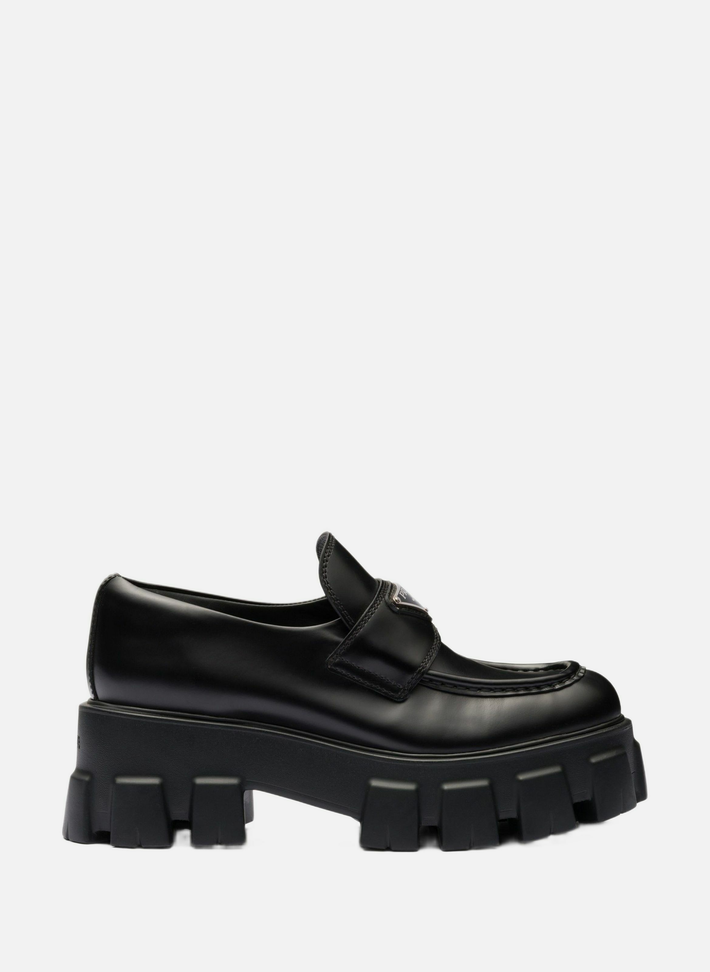 PRADA Mocassins monolith en cuir brossé Noir