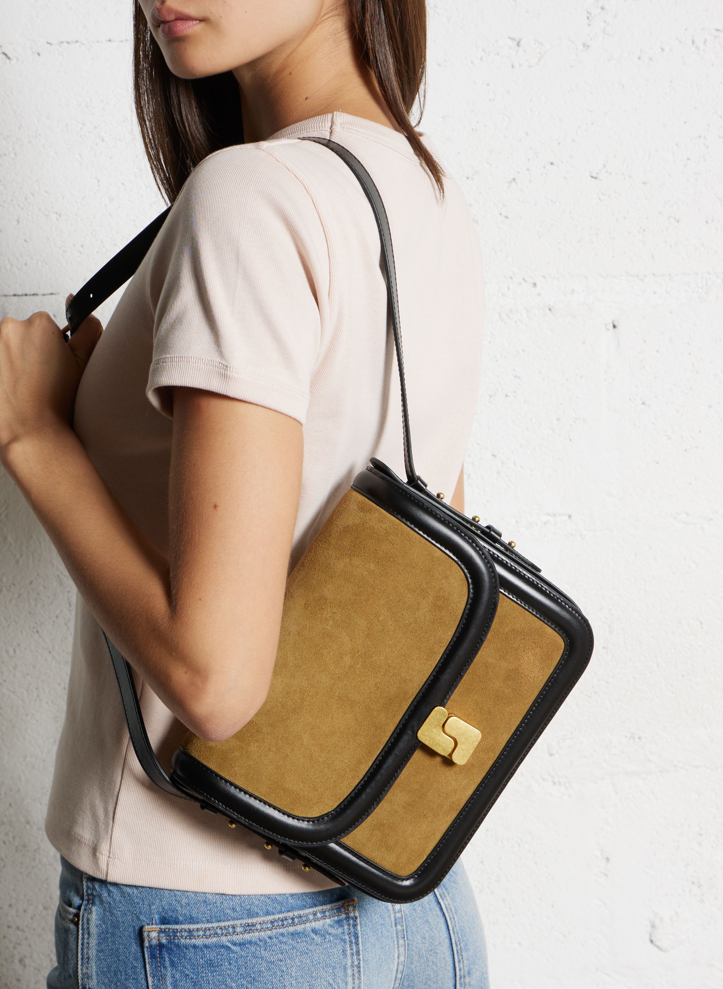 Sac bandoulière à rabat en cuir bellissima maxi SOEUR Marron