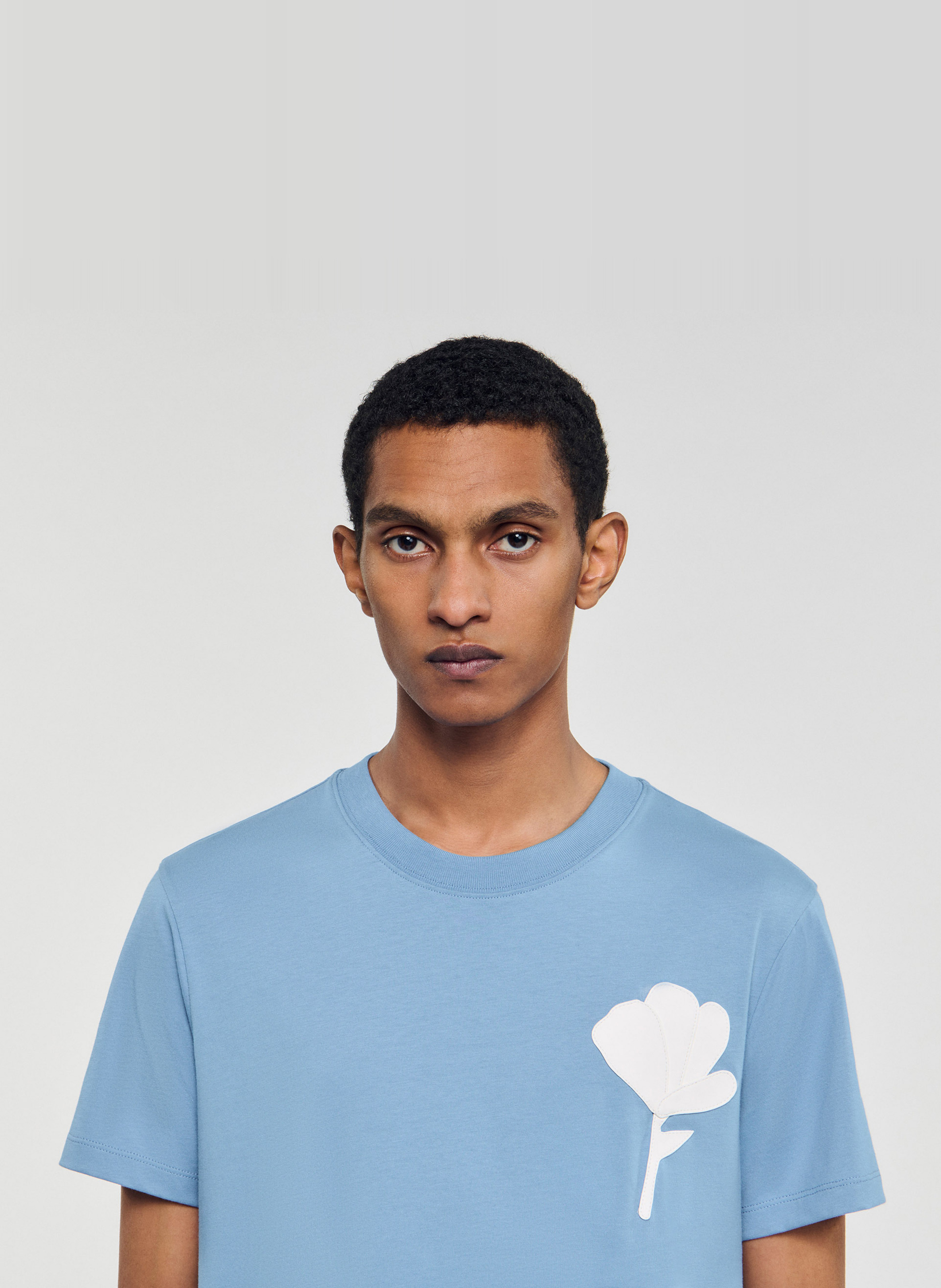 Tee-shirt manches courtes sérigraphié SANDRO Bleu