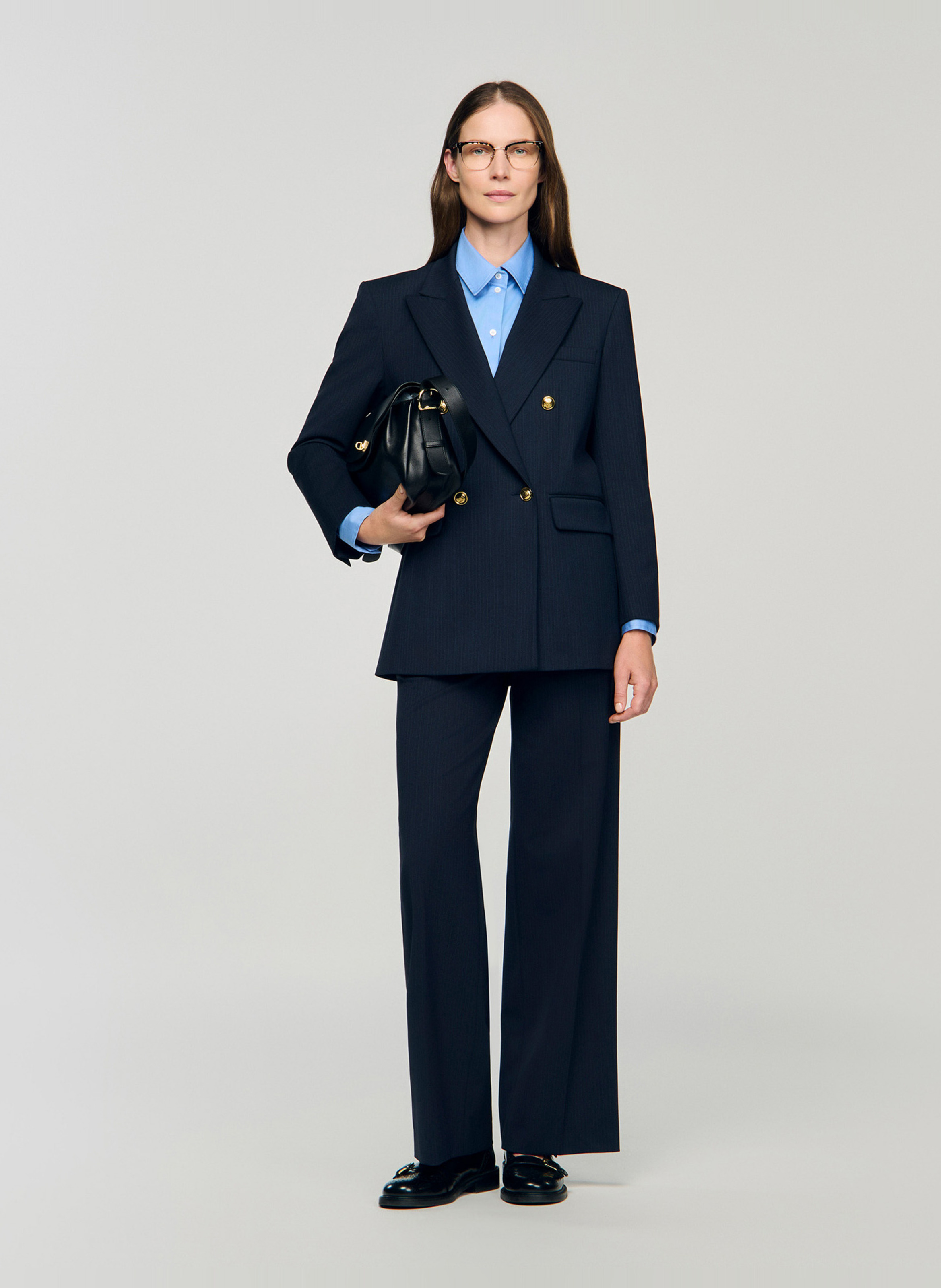 Veste de tailleur à rayures en laine mélangée SANDRO Bleu