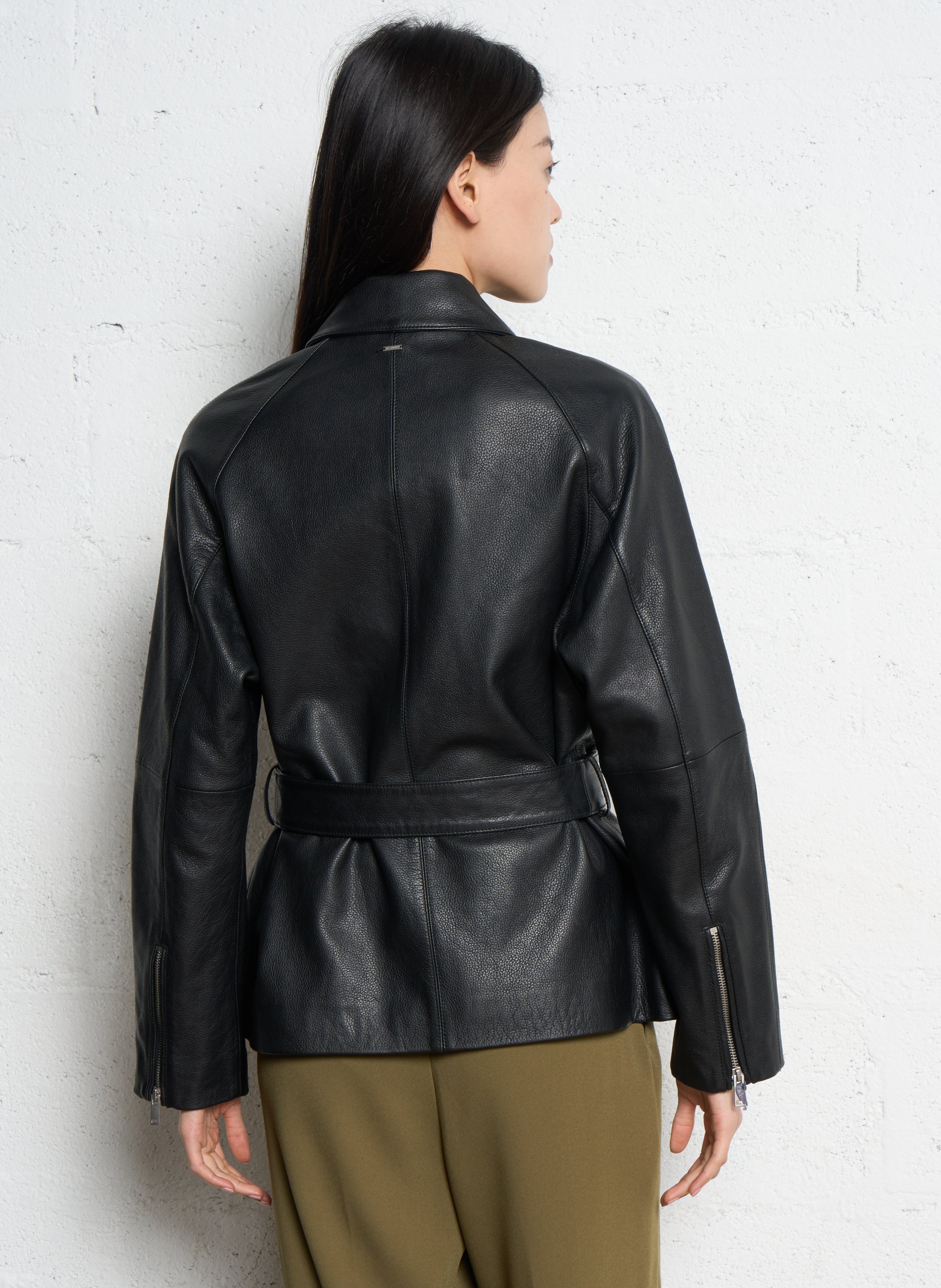 Blouson col tailleur en cuir IKKS Noir