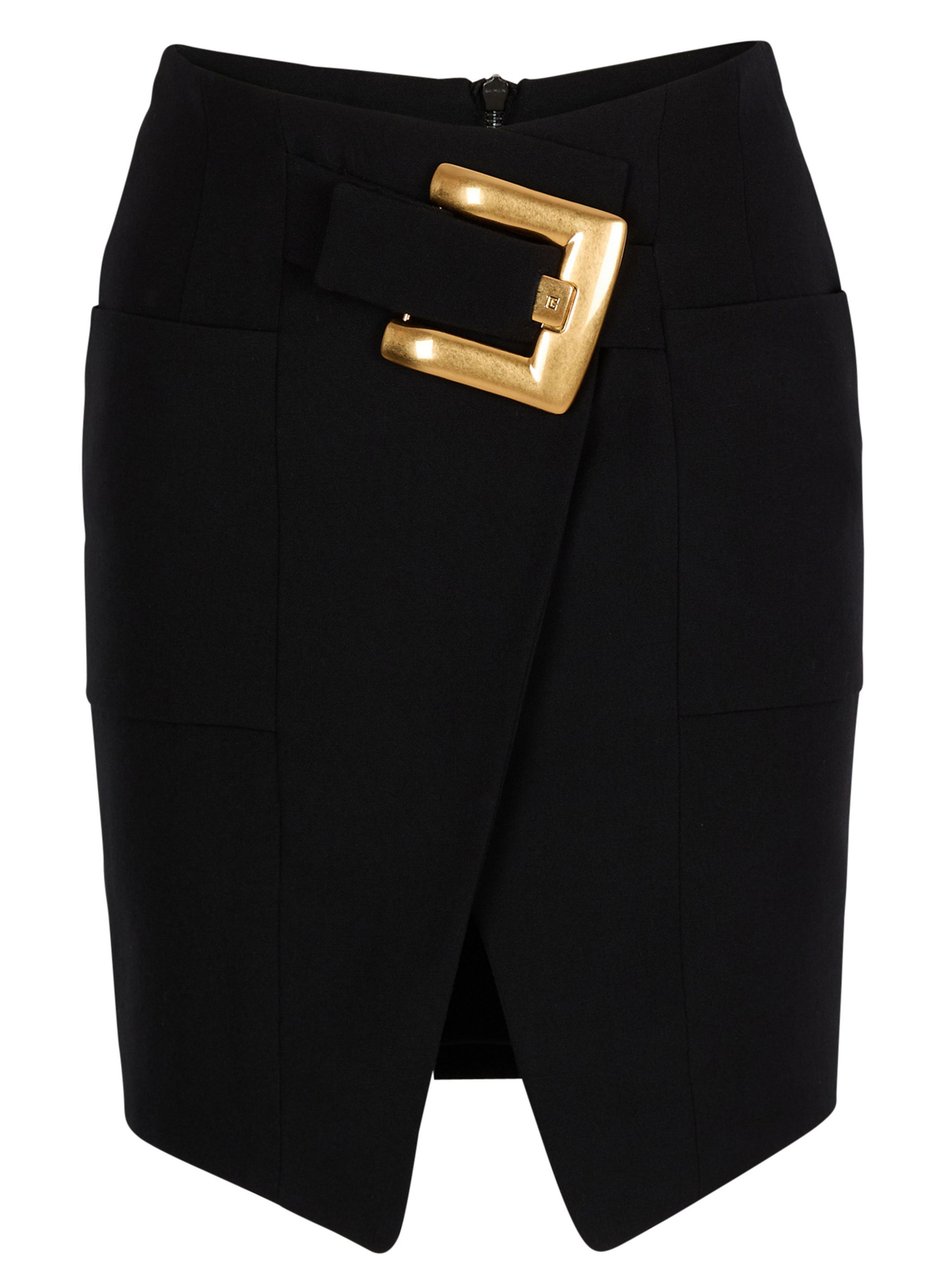 Jupe courte en grain de poudre avec ceinture BALMAIN Noir