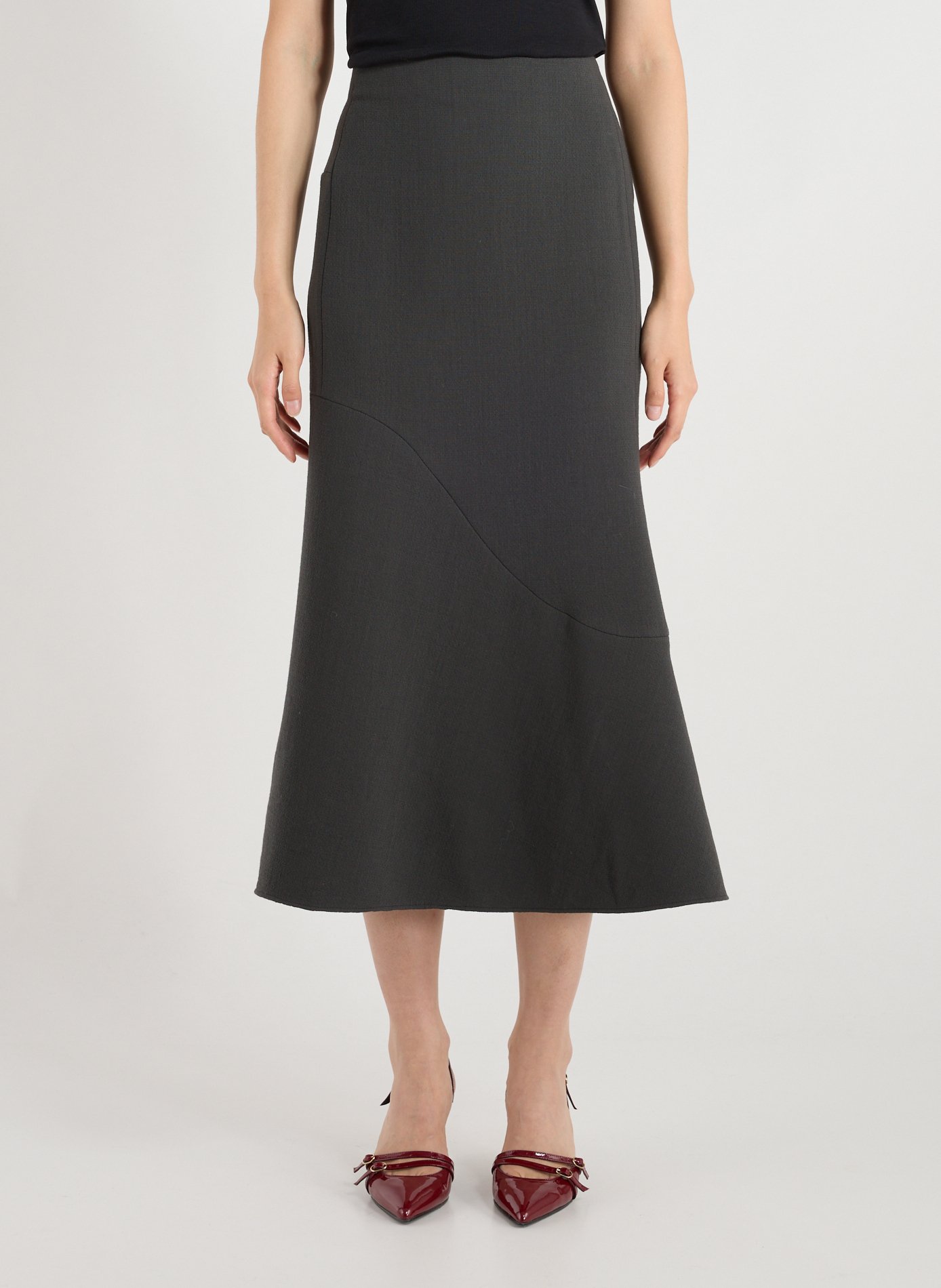 TIBI Flared wool midi skirt Grey