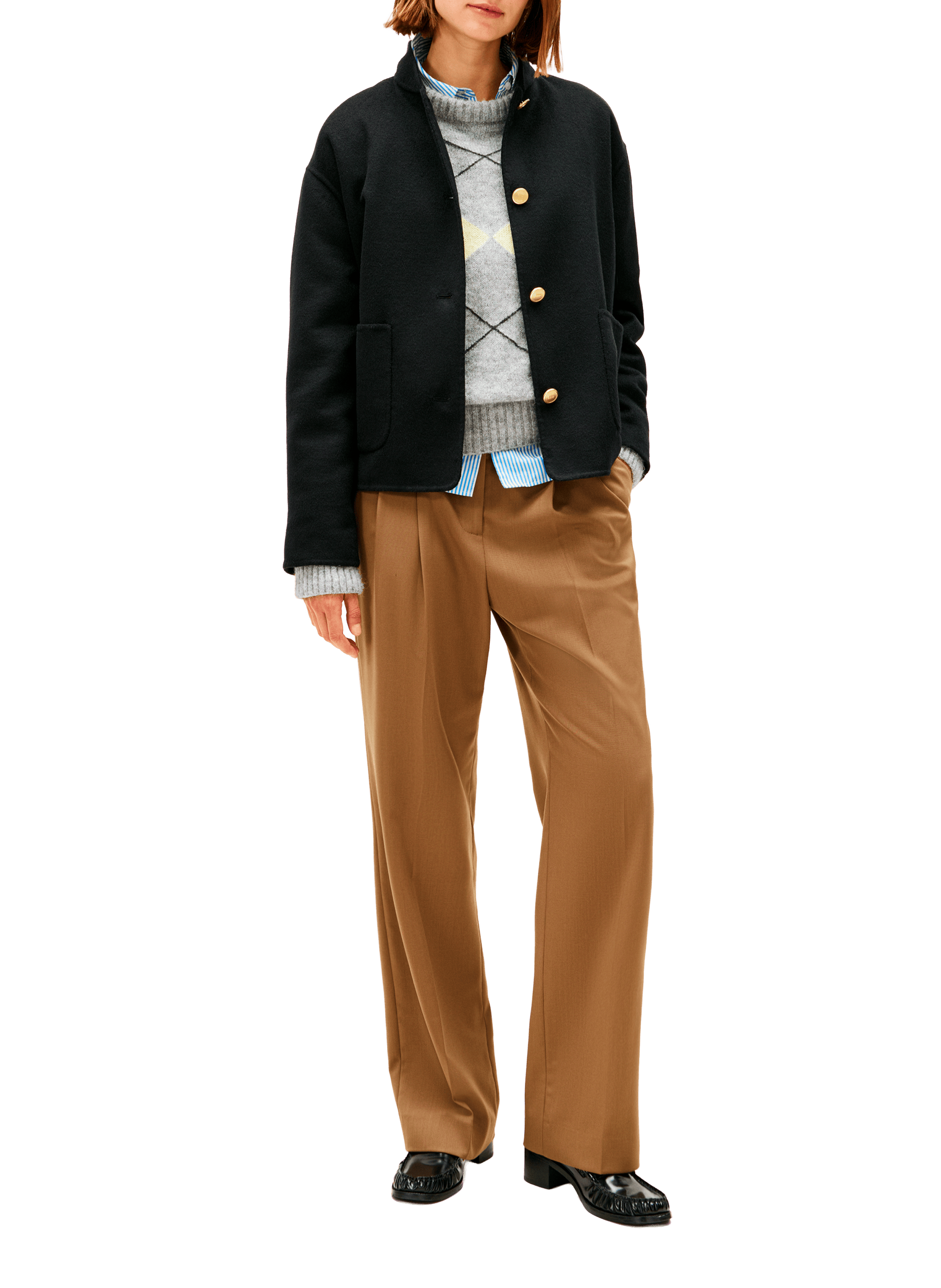 Veste courte à col montant en laine mélangée TOMMY HILFIGER Noir