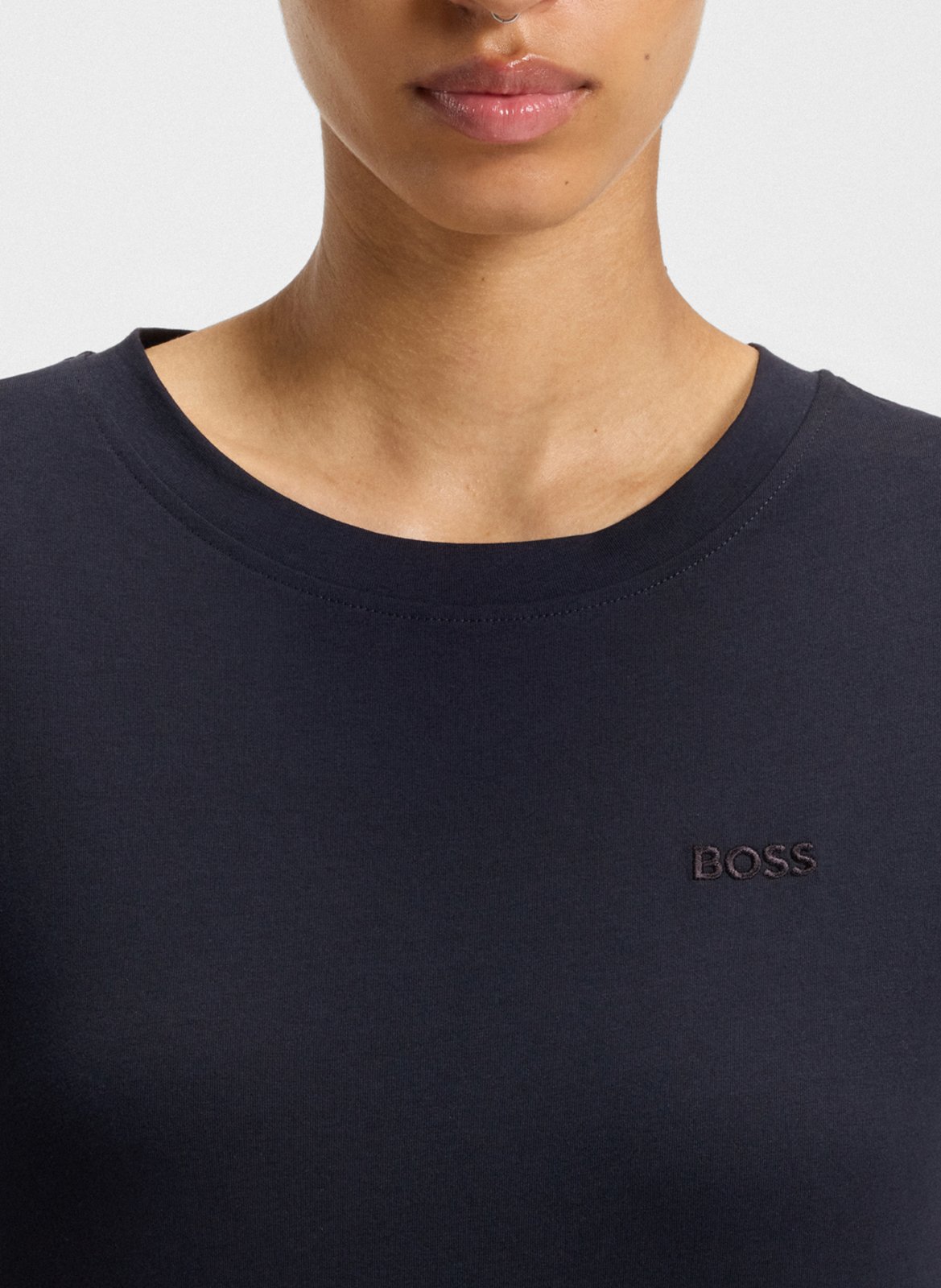 Tee-shirt droit col rond brodé en laine vierge BOSS Bleu