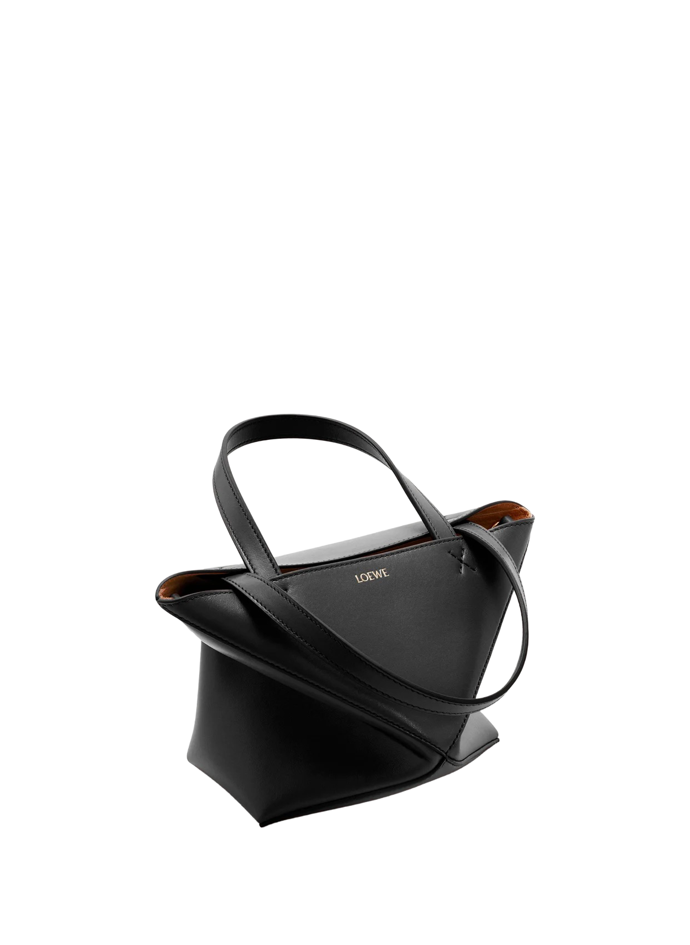 Mini Puzzle Fold Glossy Calf Leather Tote LOEWE Black