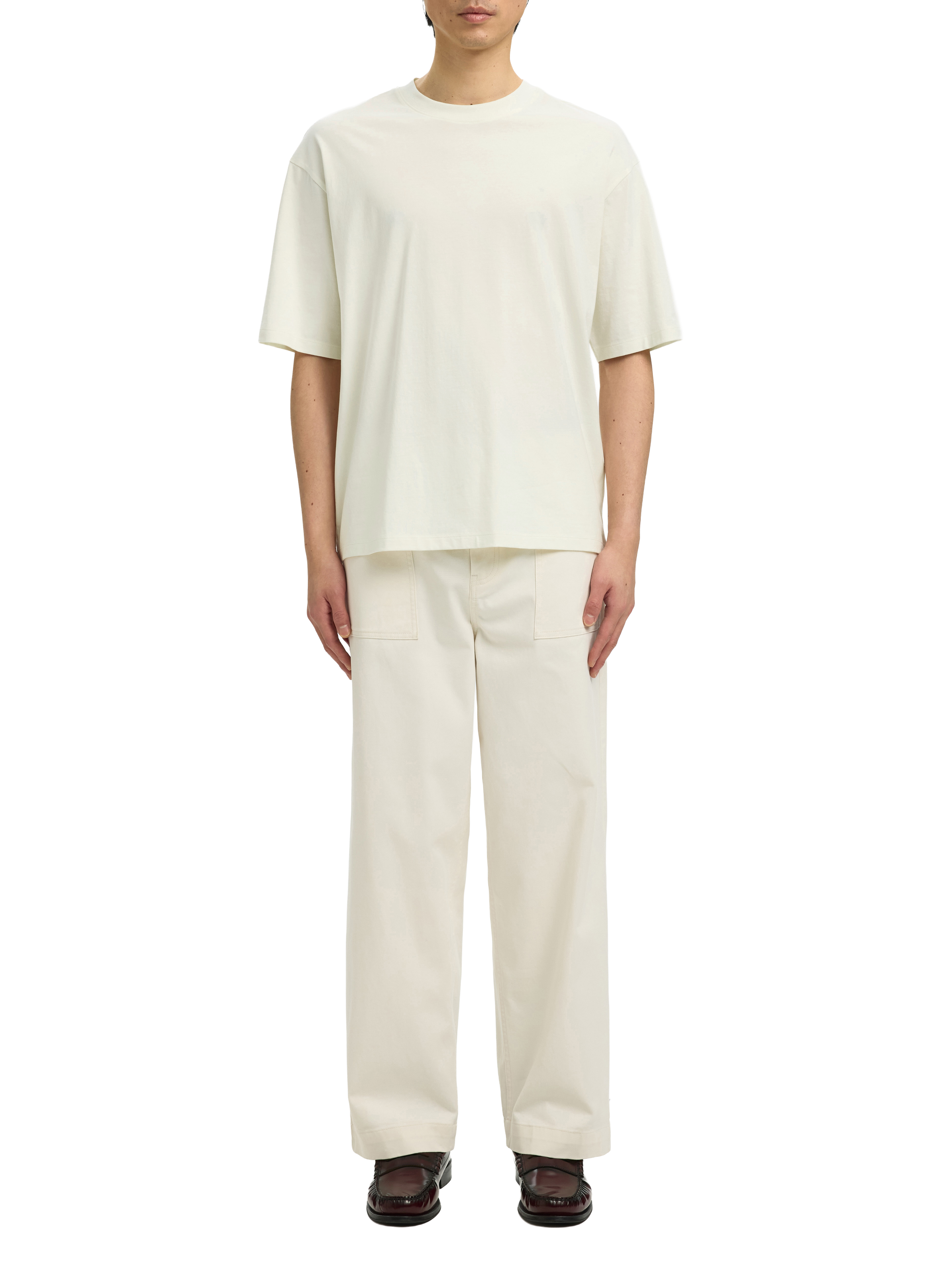 Round neck printed cotton t-shirt SELECTED Beige