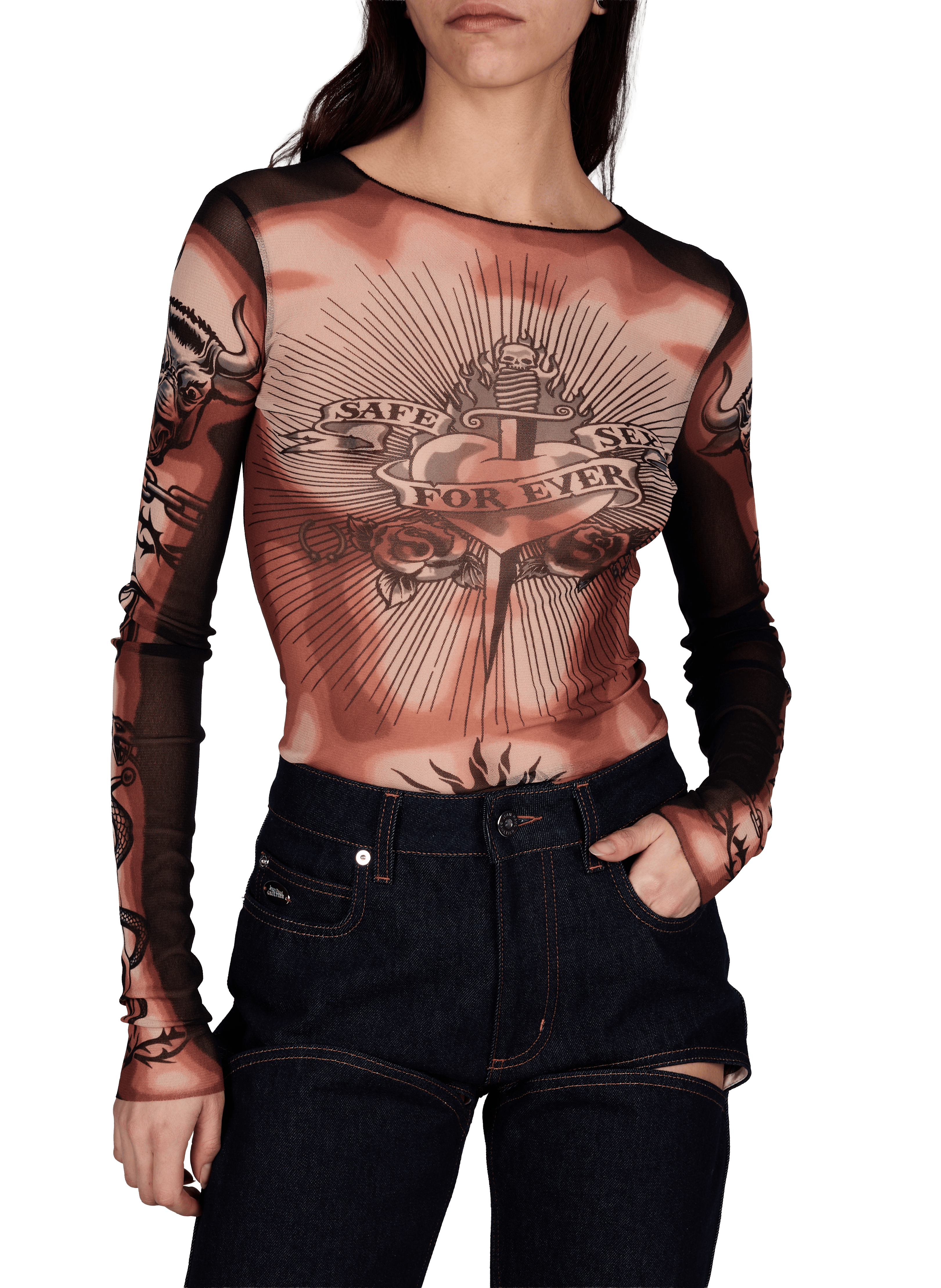 Printed sheer top JEAN PAUL GAULTIER Beige