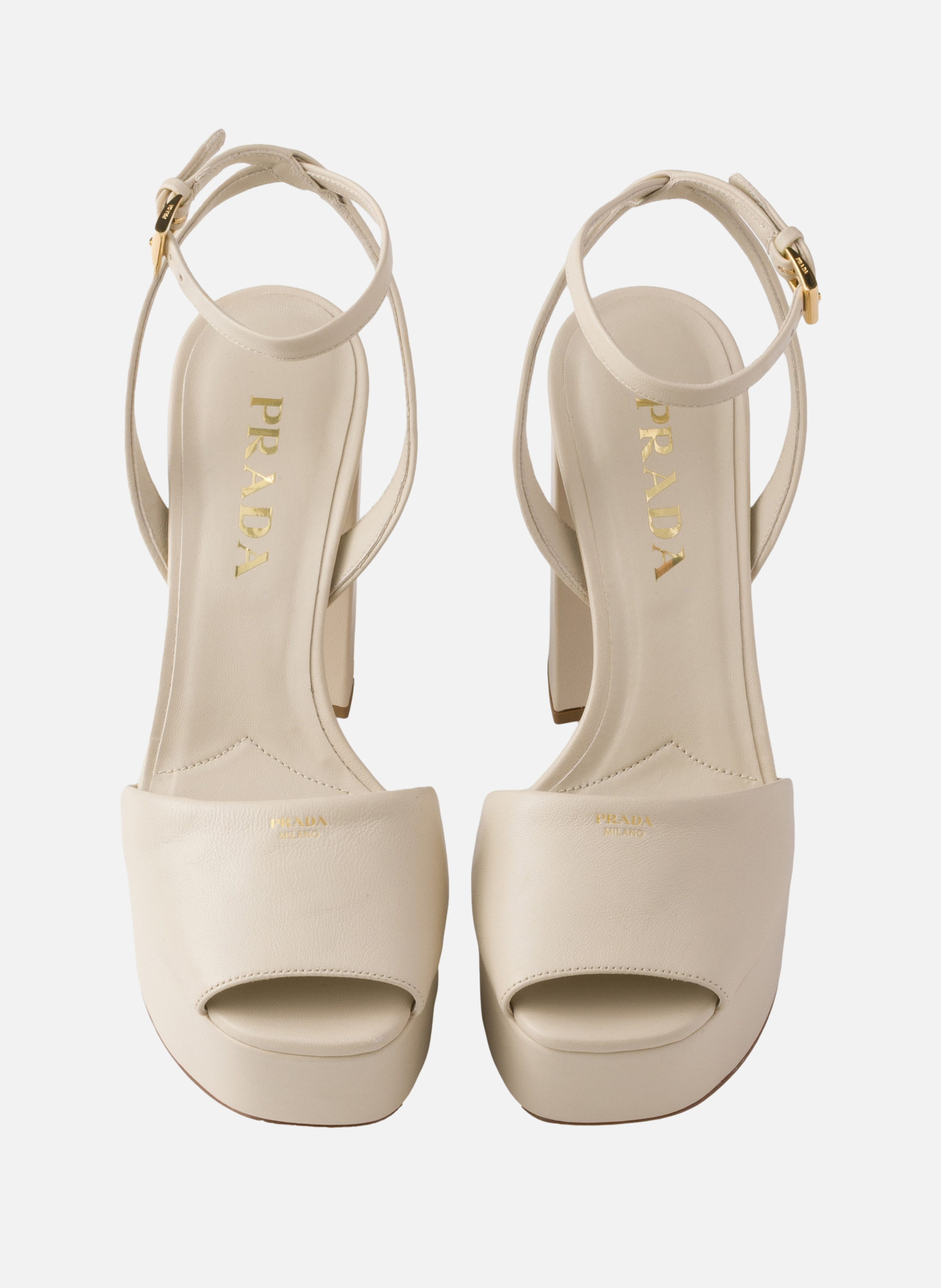 Sandales à plateforme en cuir nappa PRADA Beige
