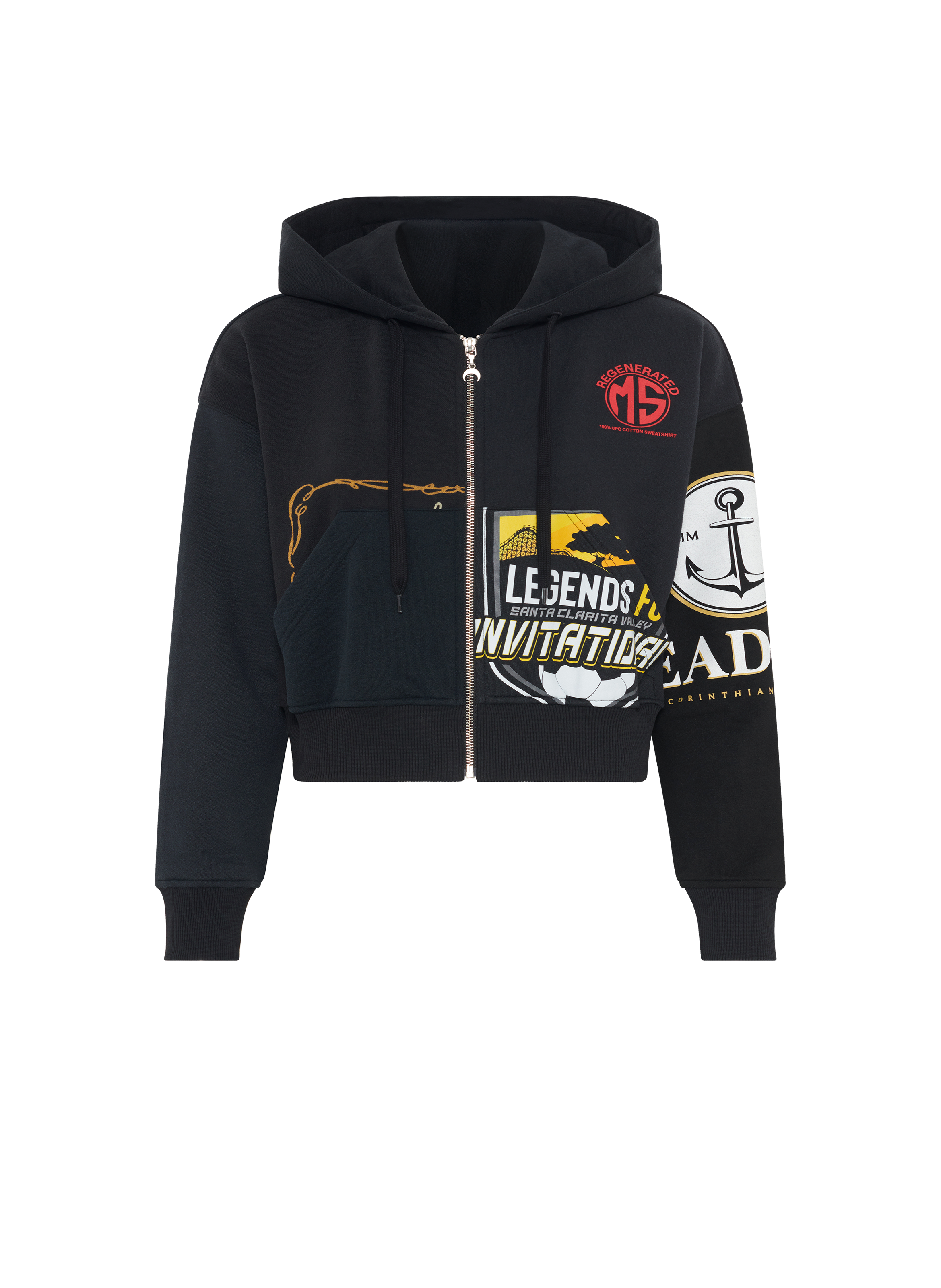 Sweat à capuche zippé court regenerated en jersey graphique MARINE SERRE Noir