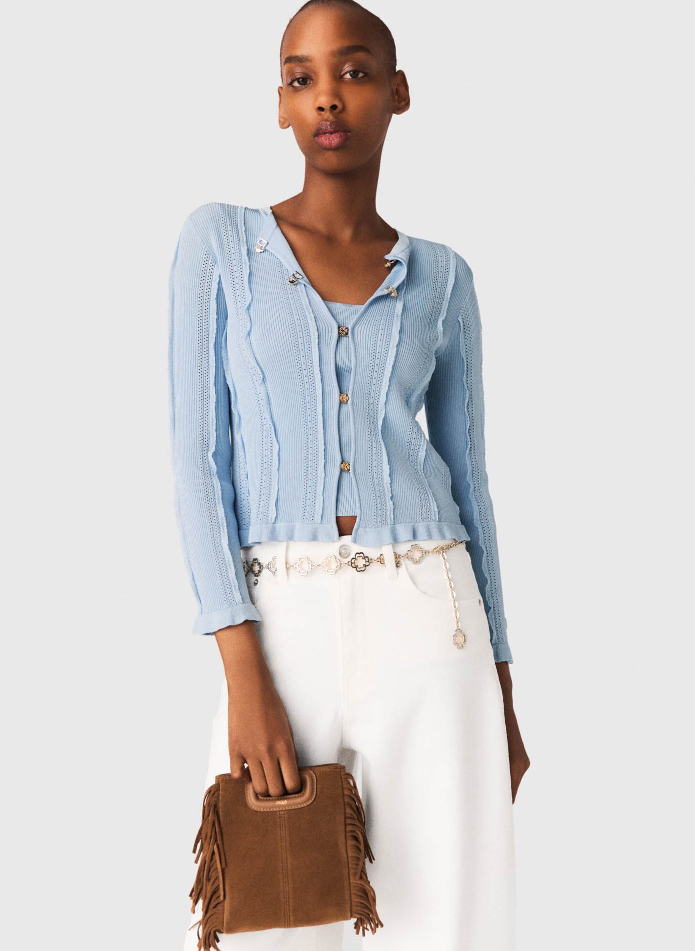 Cardigan 2-en-1 droit texturé MAJE Bleu