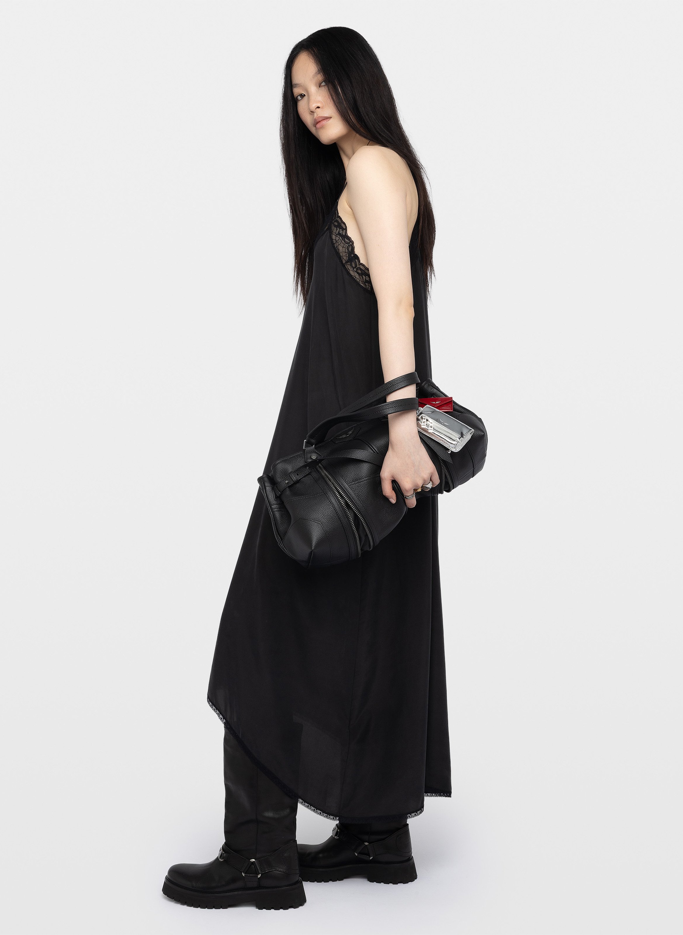 Robe midi fendue à détails dentelle renzo ZADIG&VOLTAIRE Noir