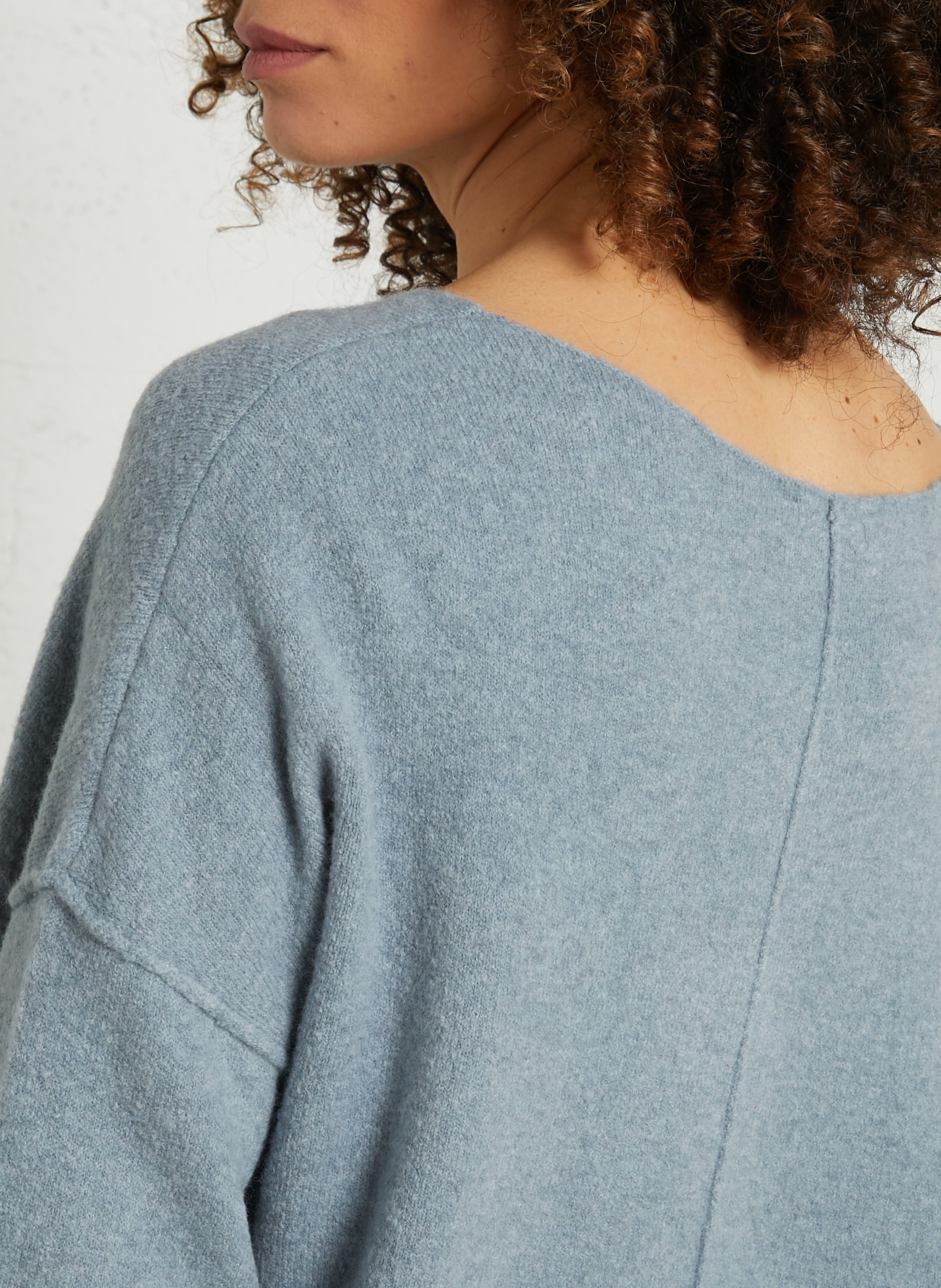 Pull ample à col bateau en maille duveteuse damsville AMERICAN VINTAGE Bleu