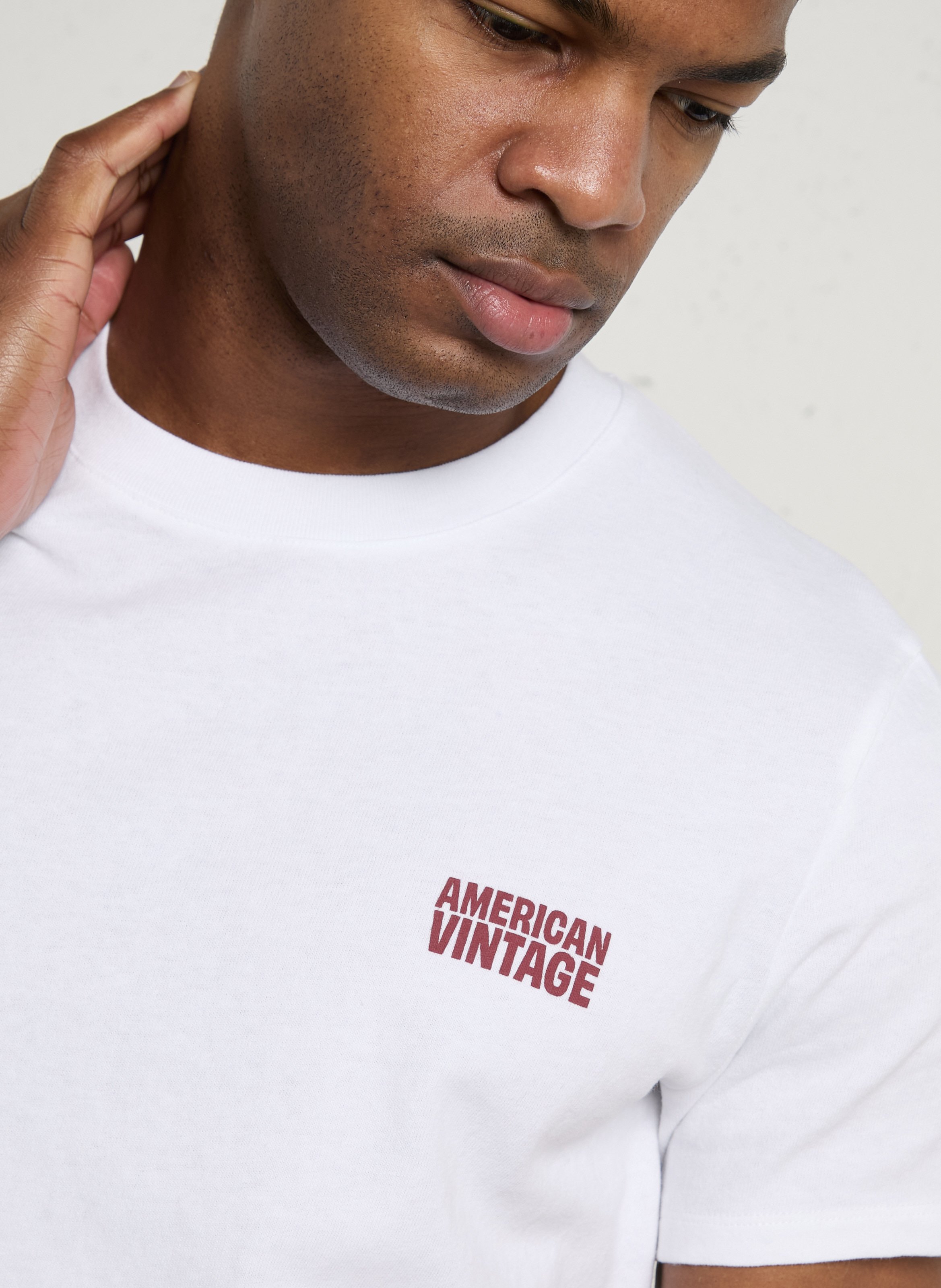 Tee-shirt droit col rond en coton ykobow AMERICAN VINTAGE Blanc