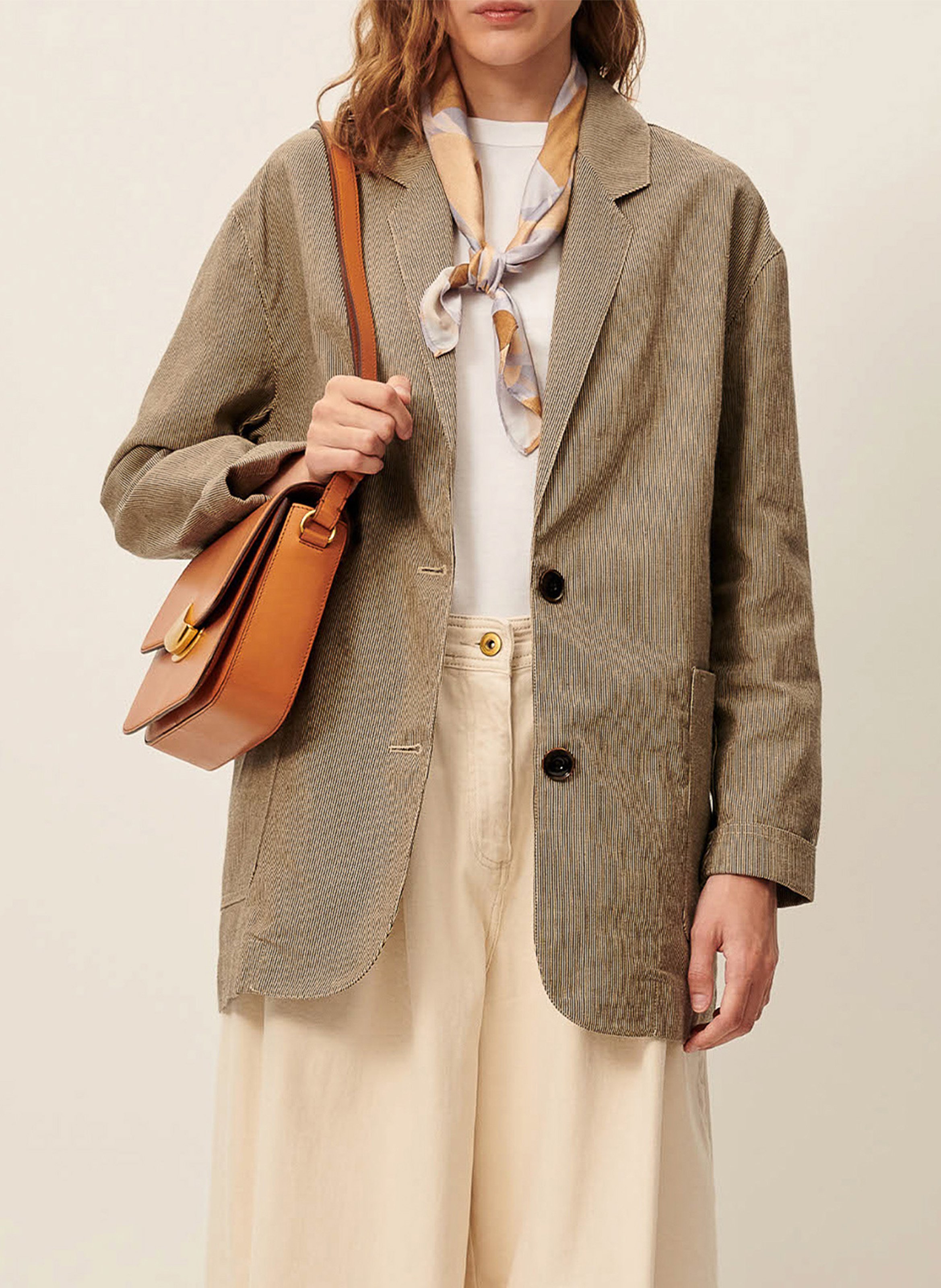 Veste de tailleur droite en coton mélangé trani SESSUN Beige