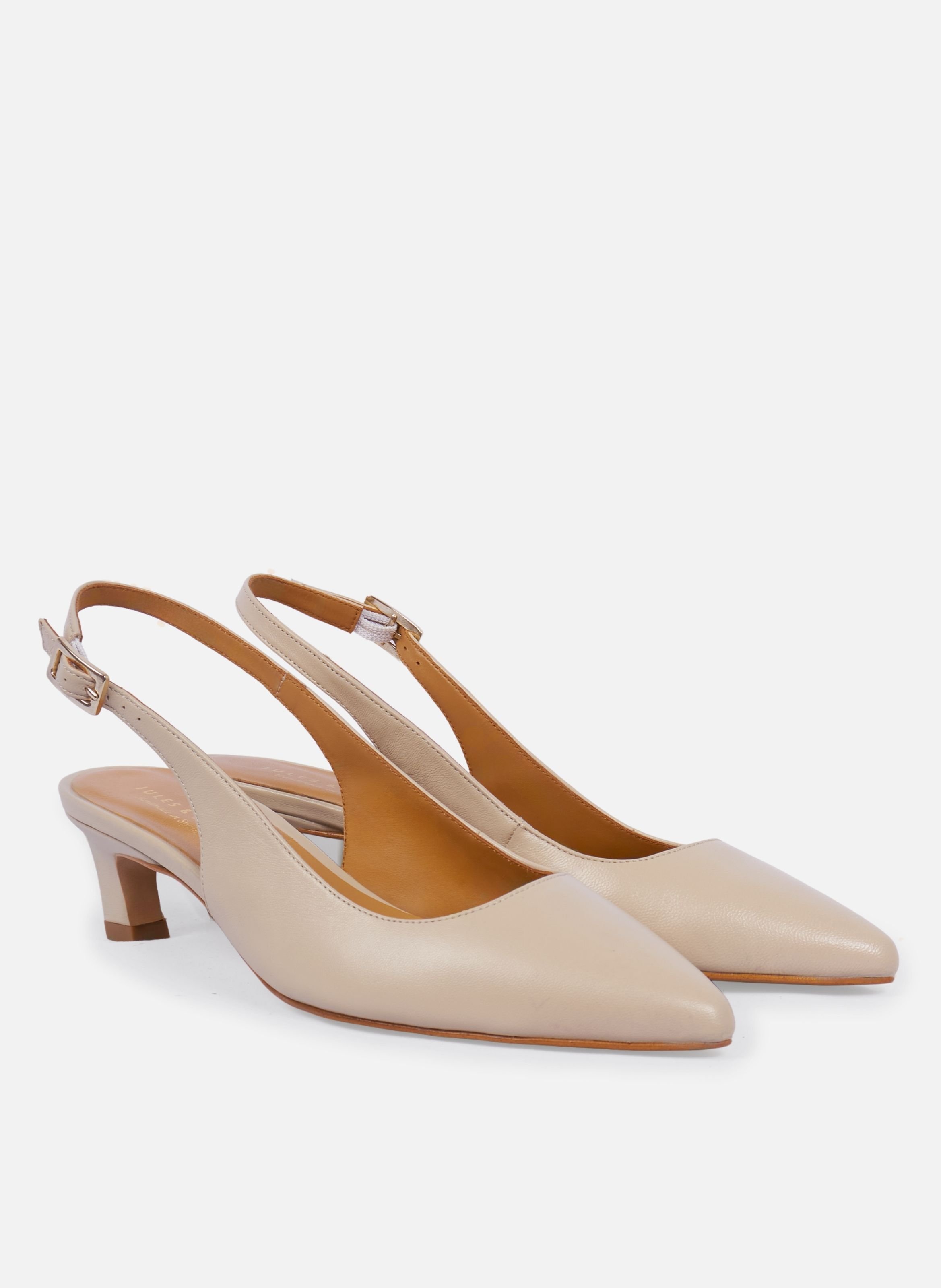 Escarpins slingback albane petit talon cuir lisse JULES & JENN Beige