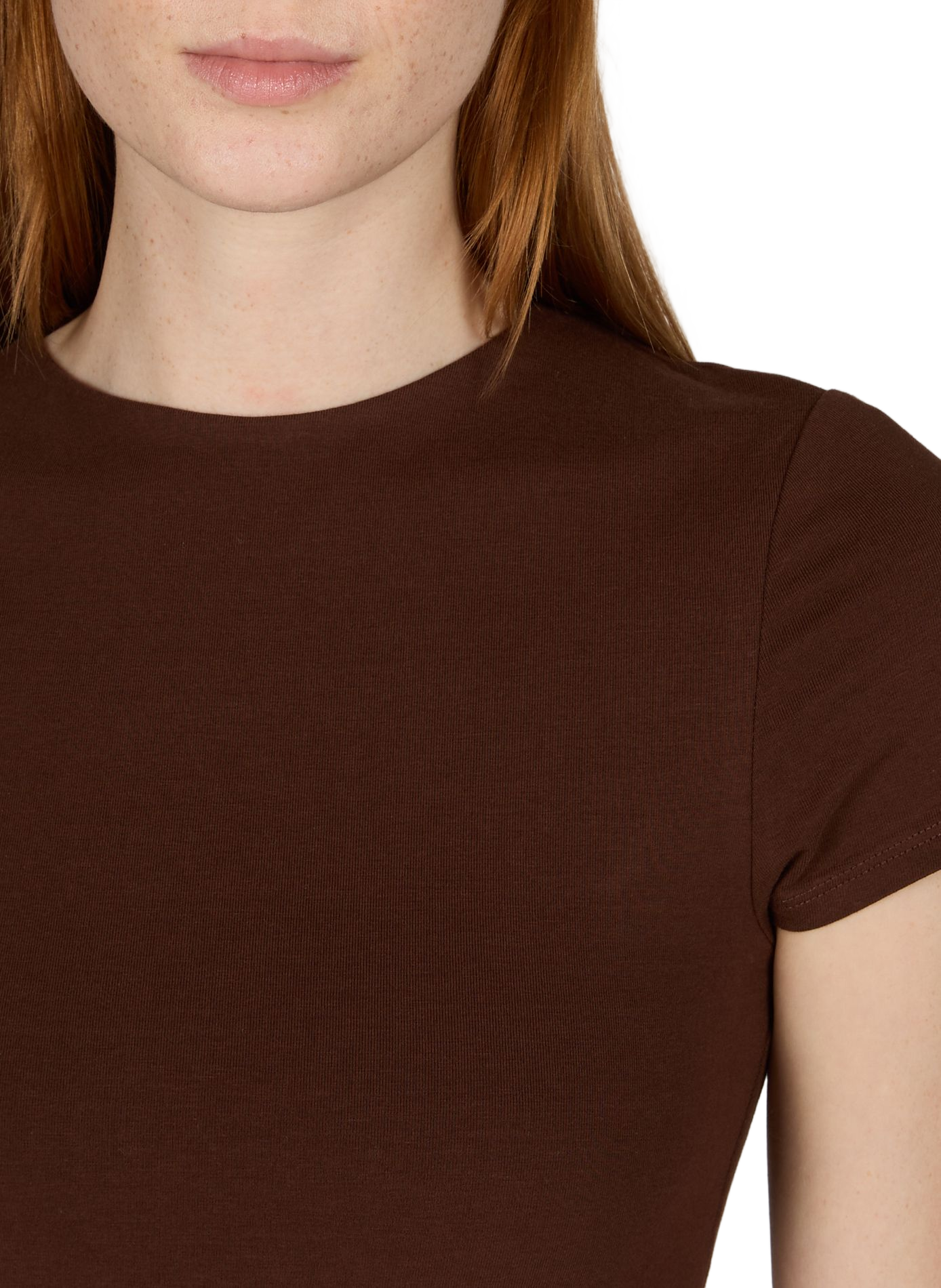Round neck top in blended cotton TOPSHOP Brown
