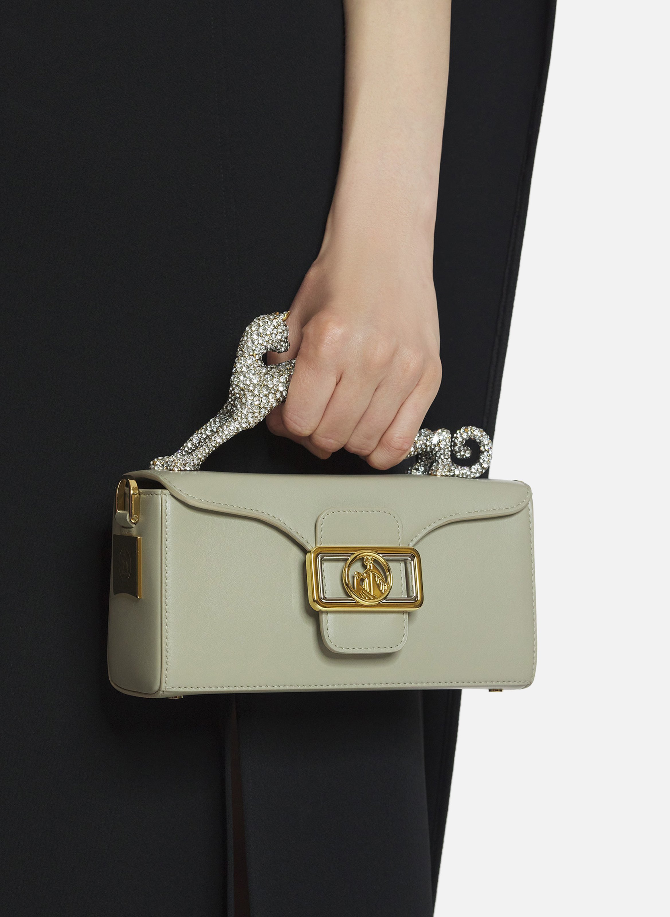 Sac pencil cat nano en cuir et strass LANVIN Blanc