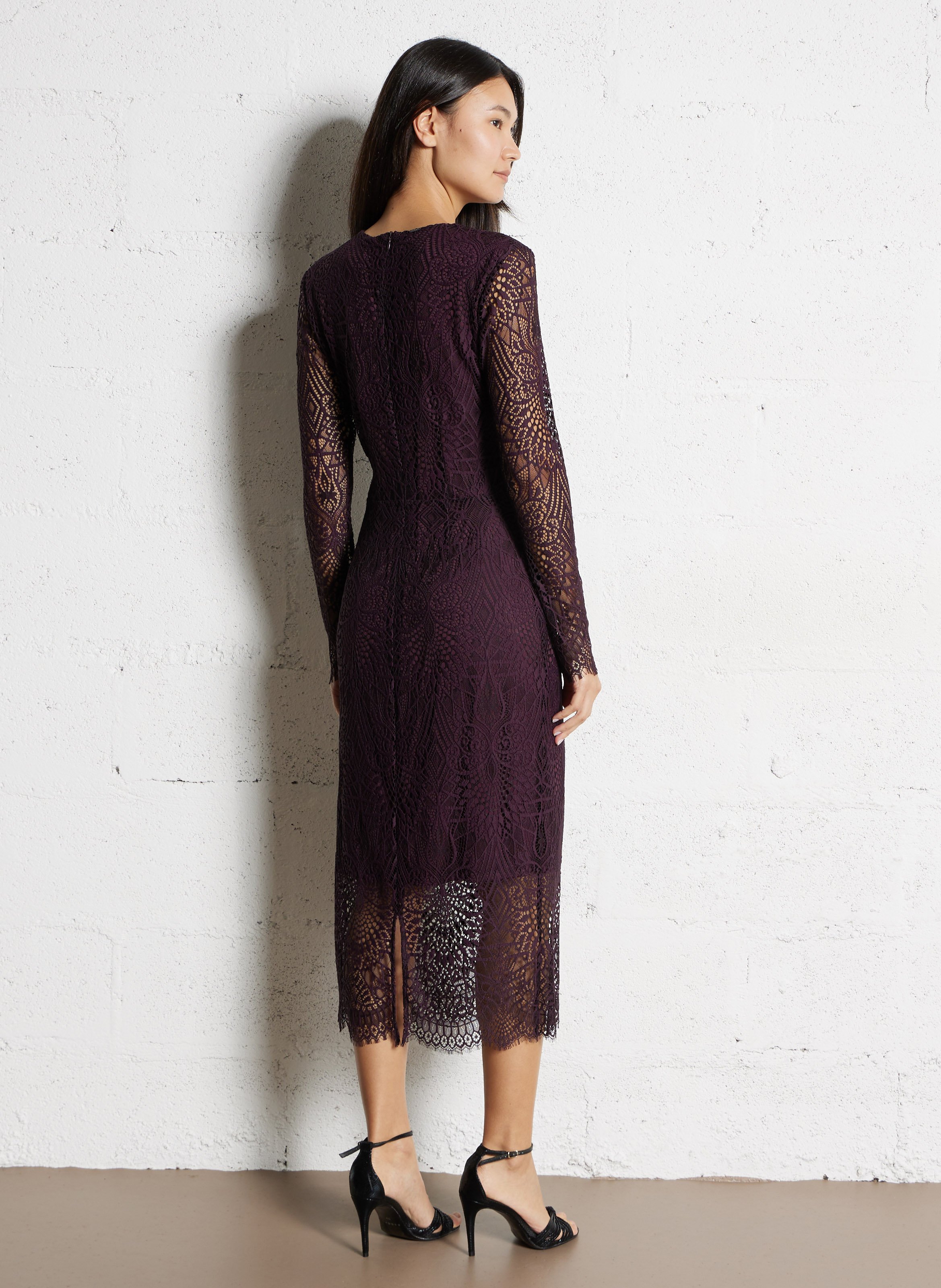 Robe longue col rond en dentelle IKKS Violet