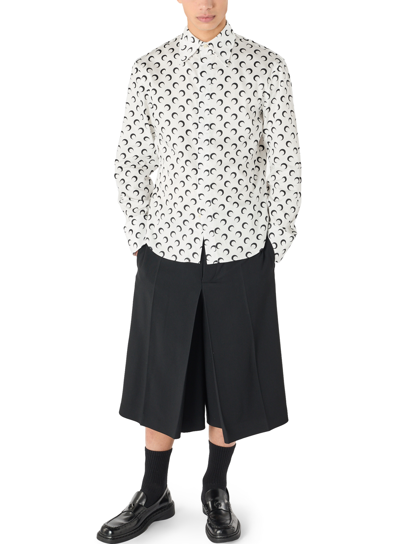 Bermuda tailleur en sergé de laine à plis | Noir MARINE SERRE Homme