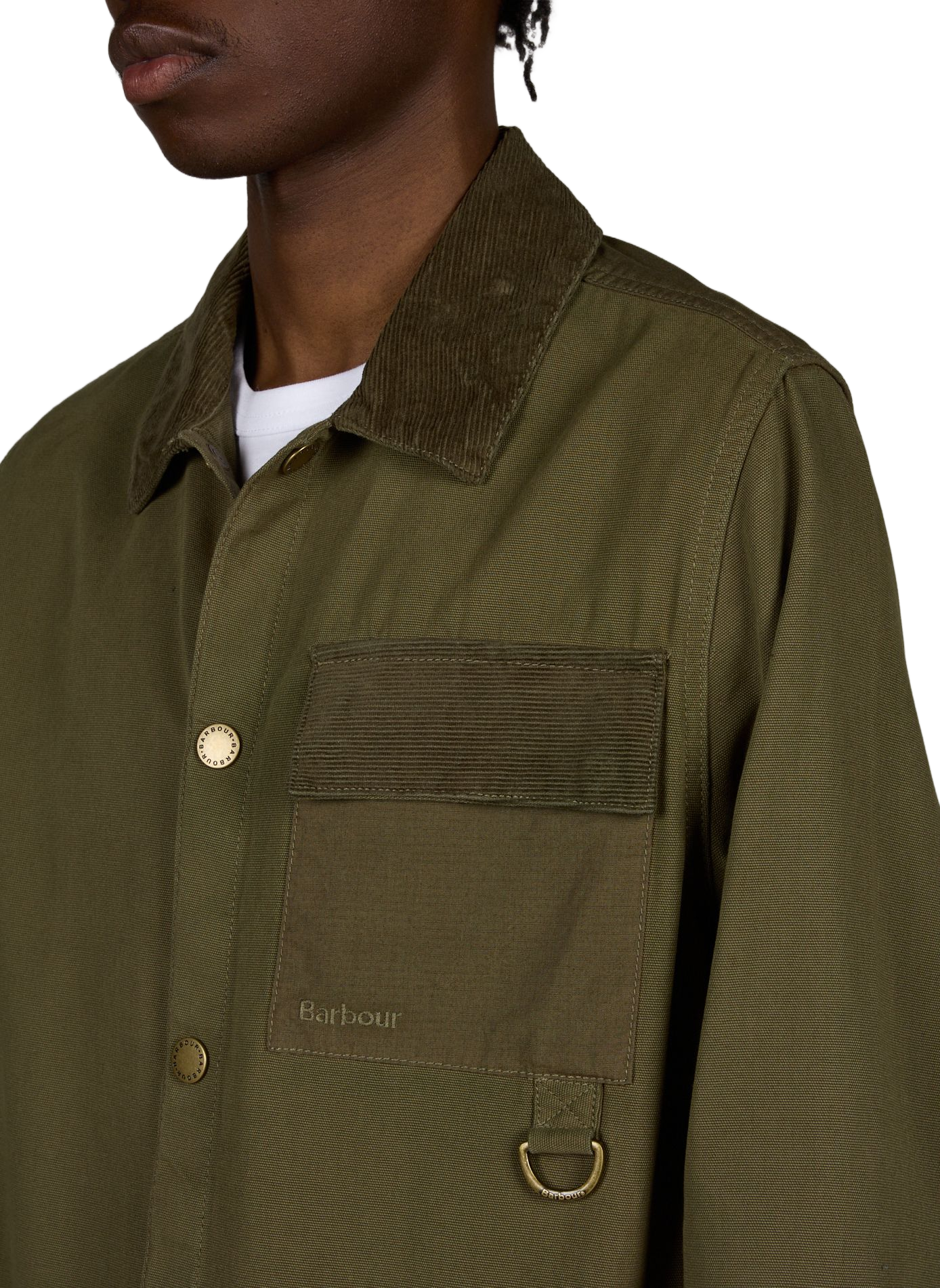 Shirt Jacket with Velvet Panels in Cotton BARBOUR Green