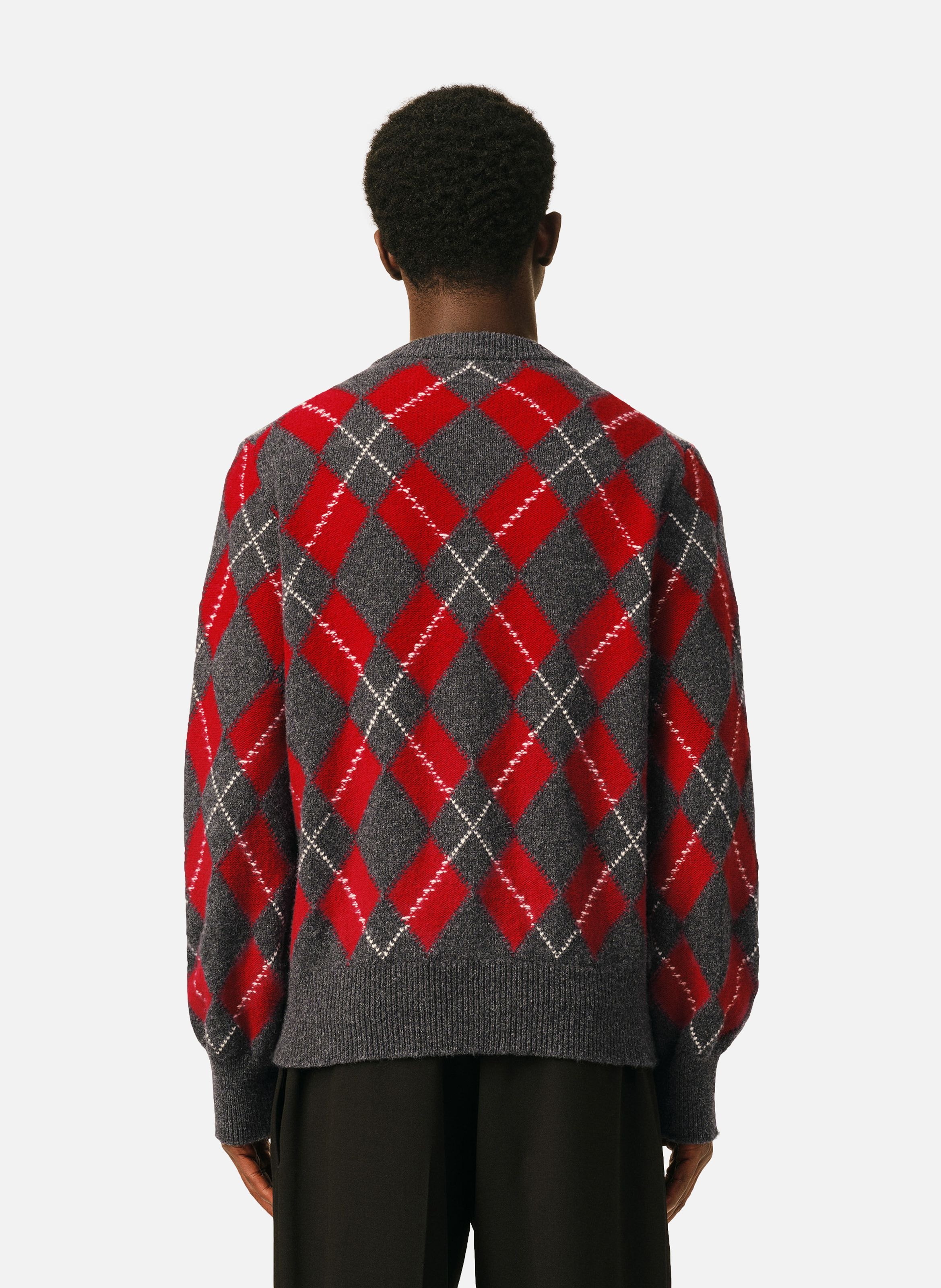 Cardigan motif argyle en laine AMI PARIS Gris